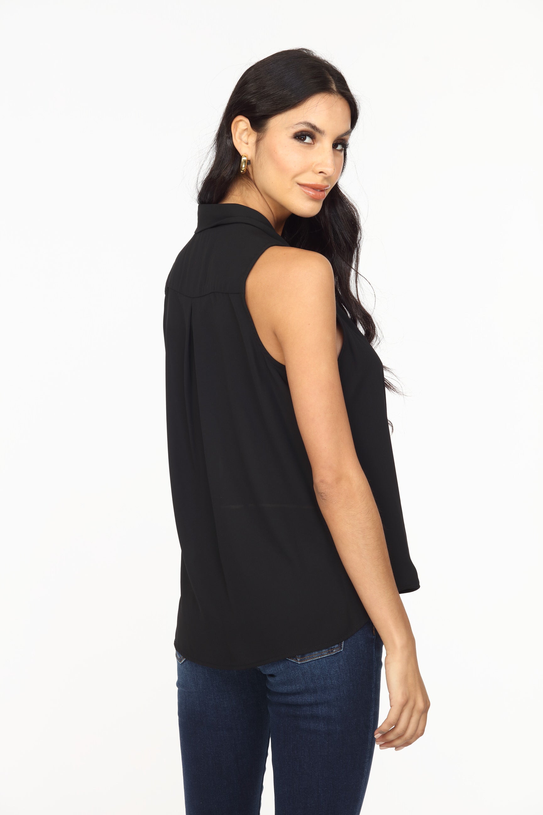 Onyx Sleeveless Surplice Collar Top-BEST SELLER