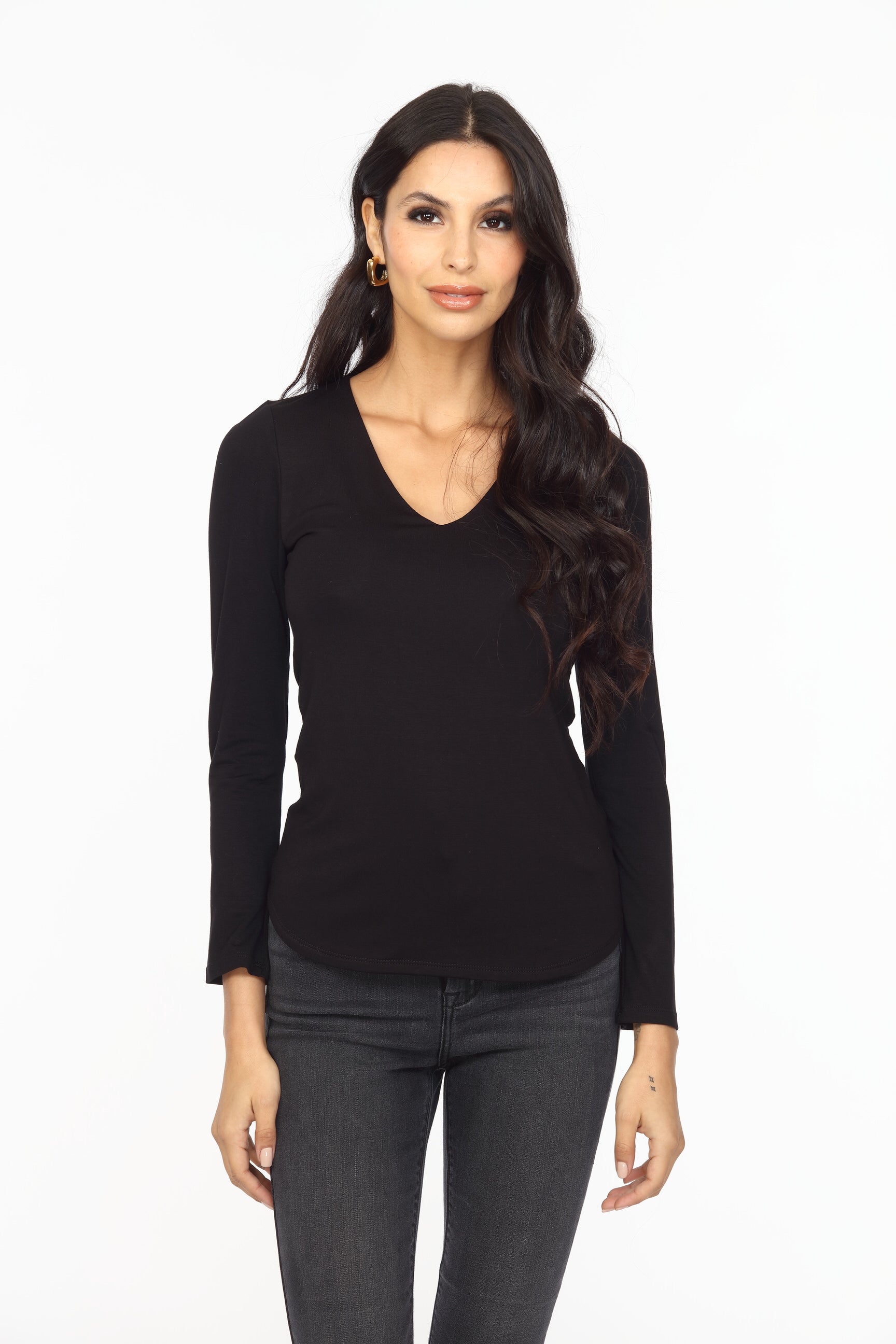 Black Lined V-Neck Long Sleeve Top-FINAL SALE