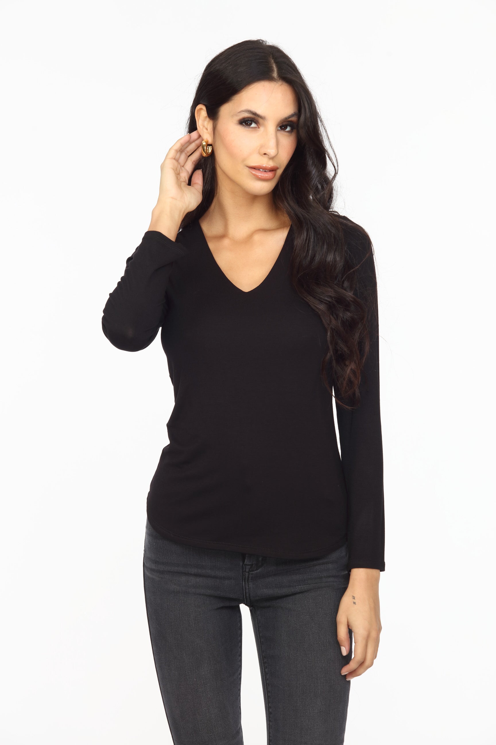 Black Lined V-Neck Long Sleeve Top-FINAL SALE