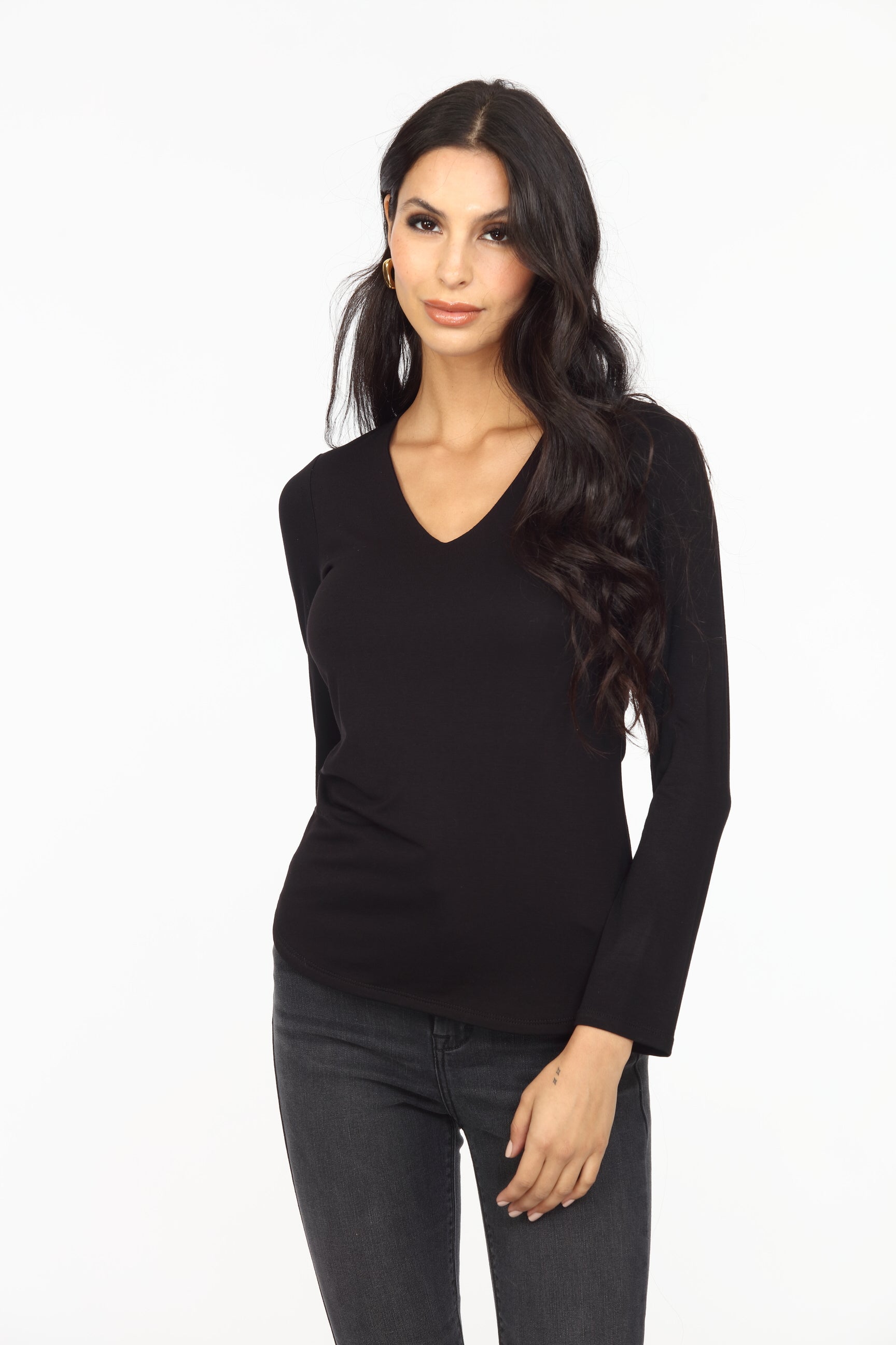 Black Lined V-Neck Long Sleeve Top-FINAL SALE