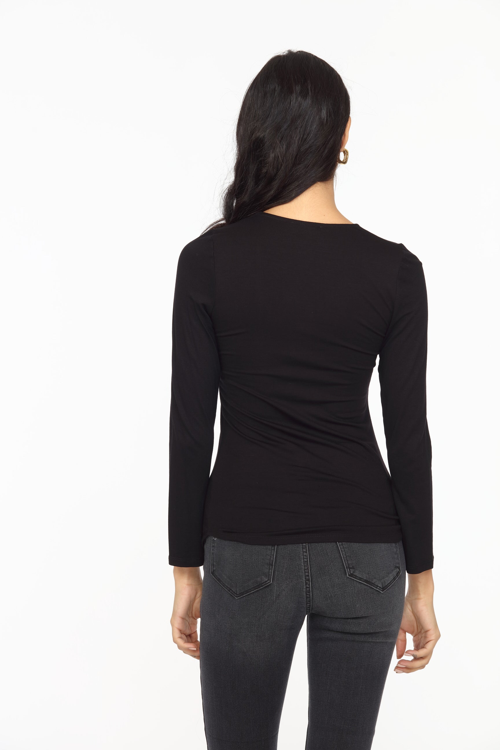 Black Lined V-Neck Long Sleeve Top-FINAL SALE