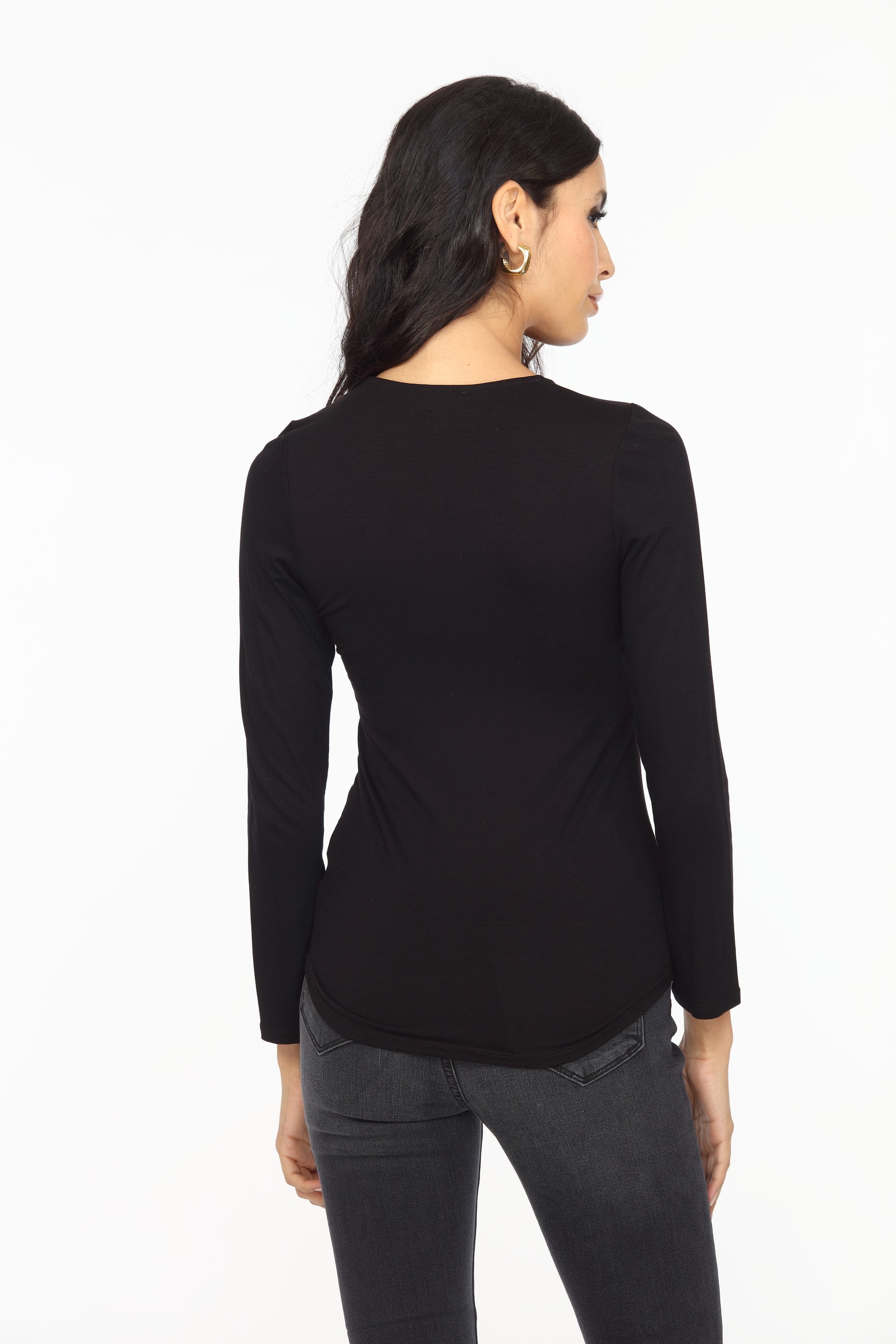 Black Lined V-Neck Long Sleeve Top-FINAL SALE