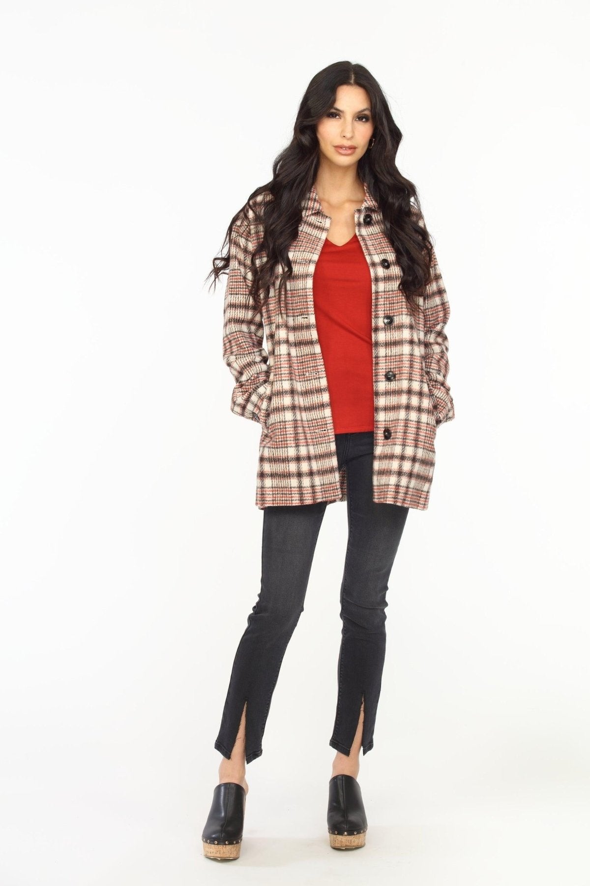 Brick Lined V-Neck Long Sleeve Top-FINAL SALE