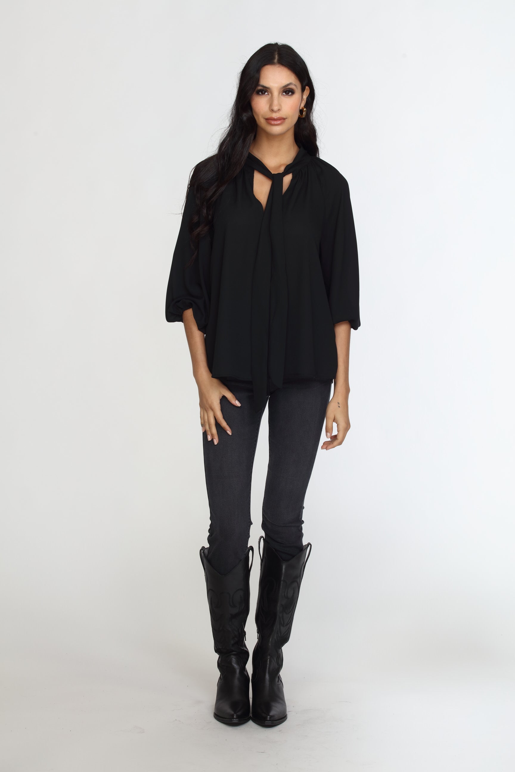 Onyx Tie Neck Blouse-FINAL SALE