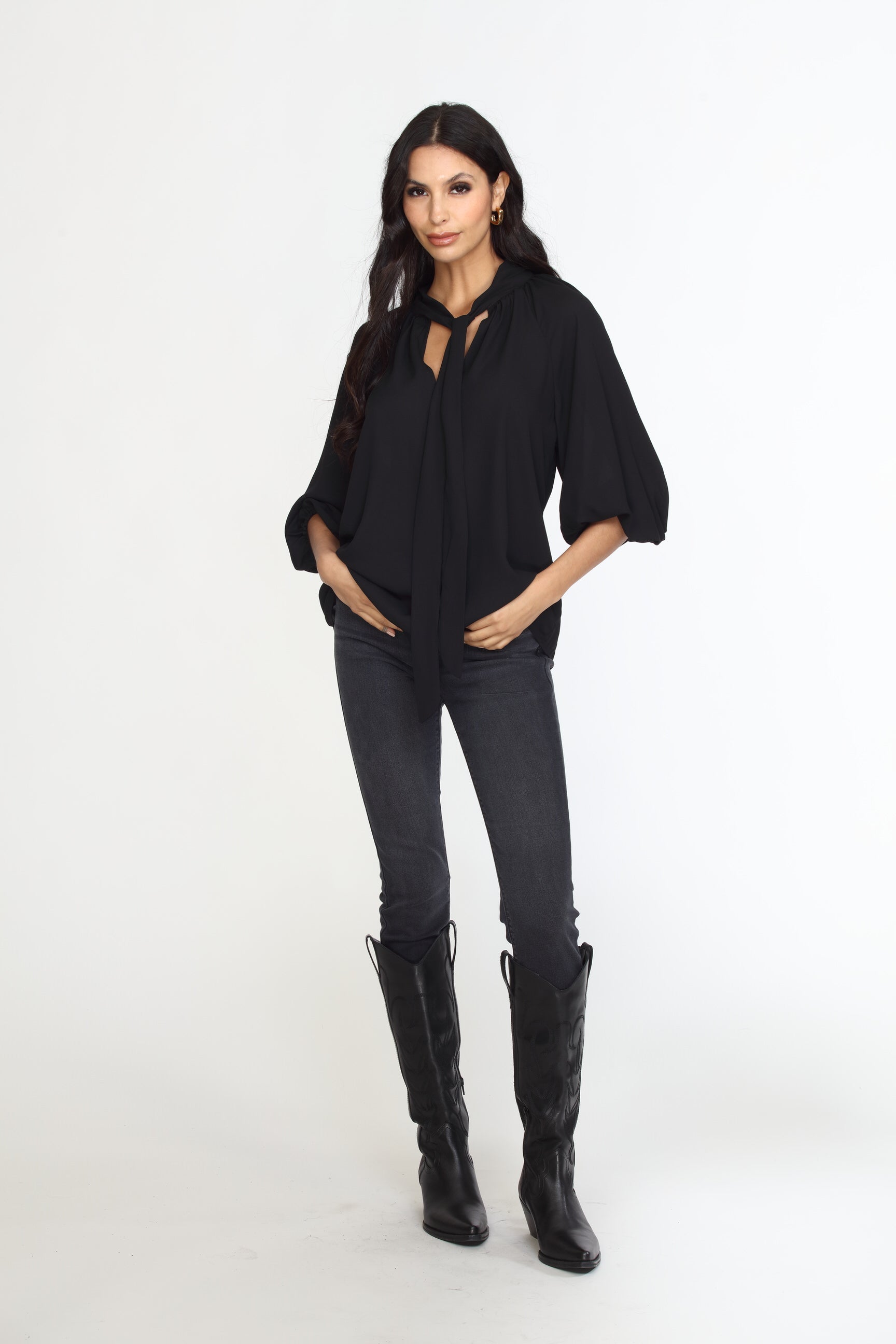 Onyx Tie Neck Blouse-FINAL SALE