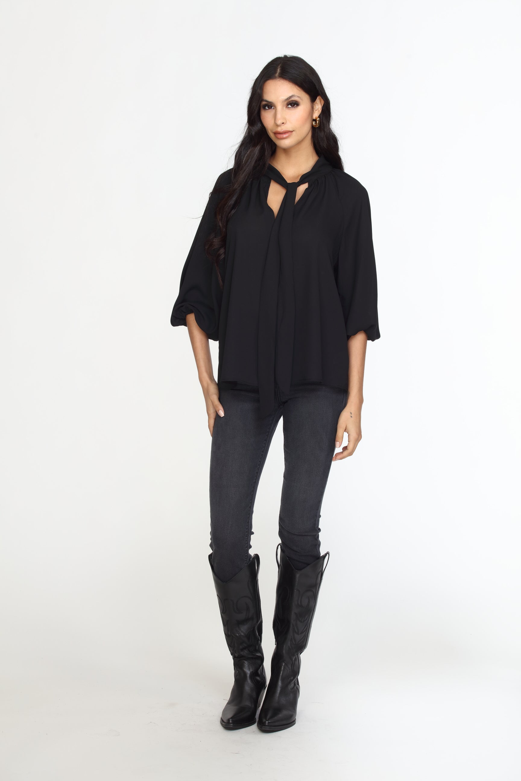 Onyx Tie Neck Blouse-FINAL SALE