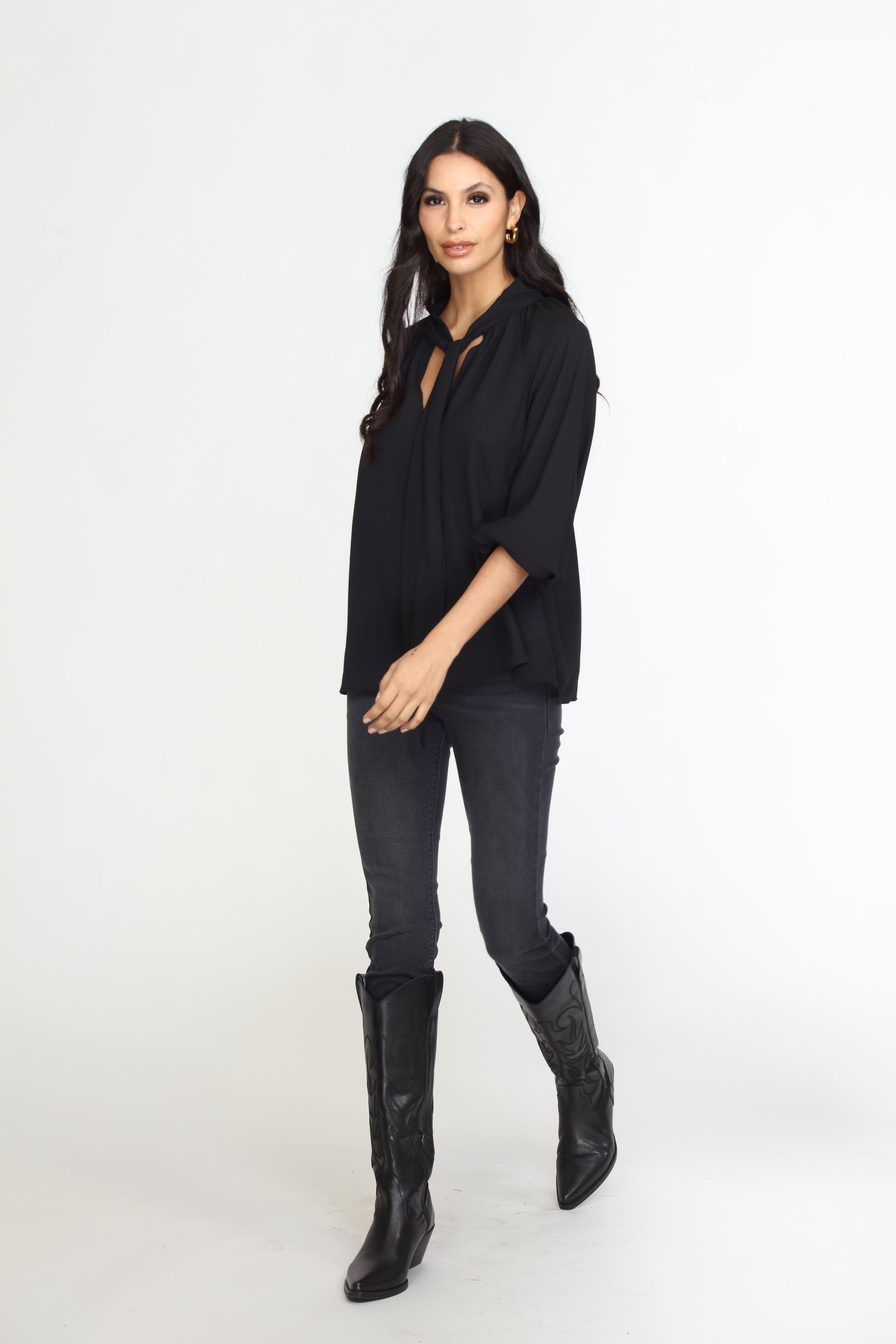 Onyx Tie Neck Blouse-FINAL SALE