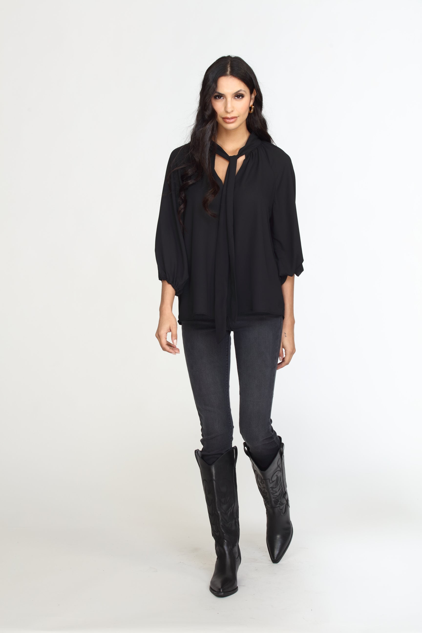 Onyx Tie Neck Blouse-FINAL SALE