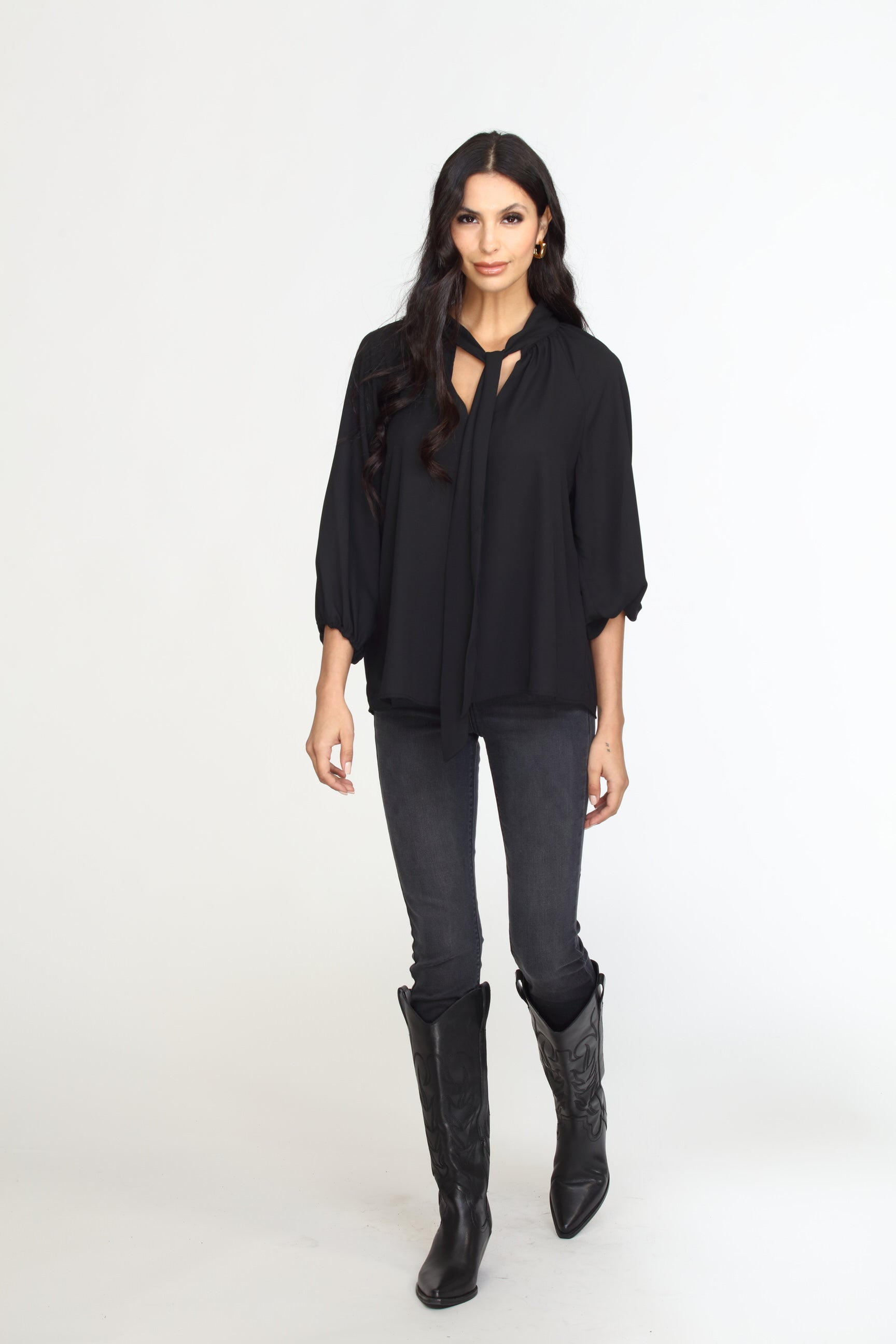 Onyx Tie Neck Blouse-FINAL SALE