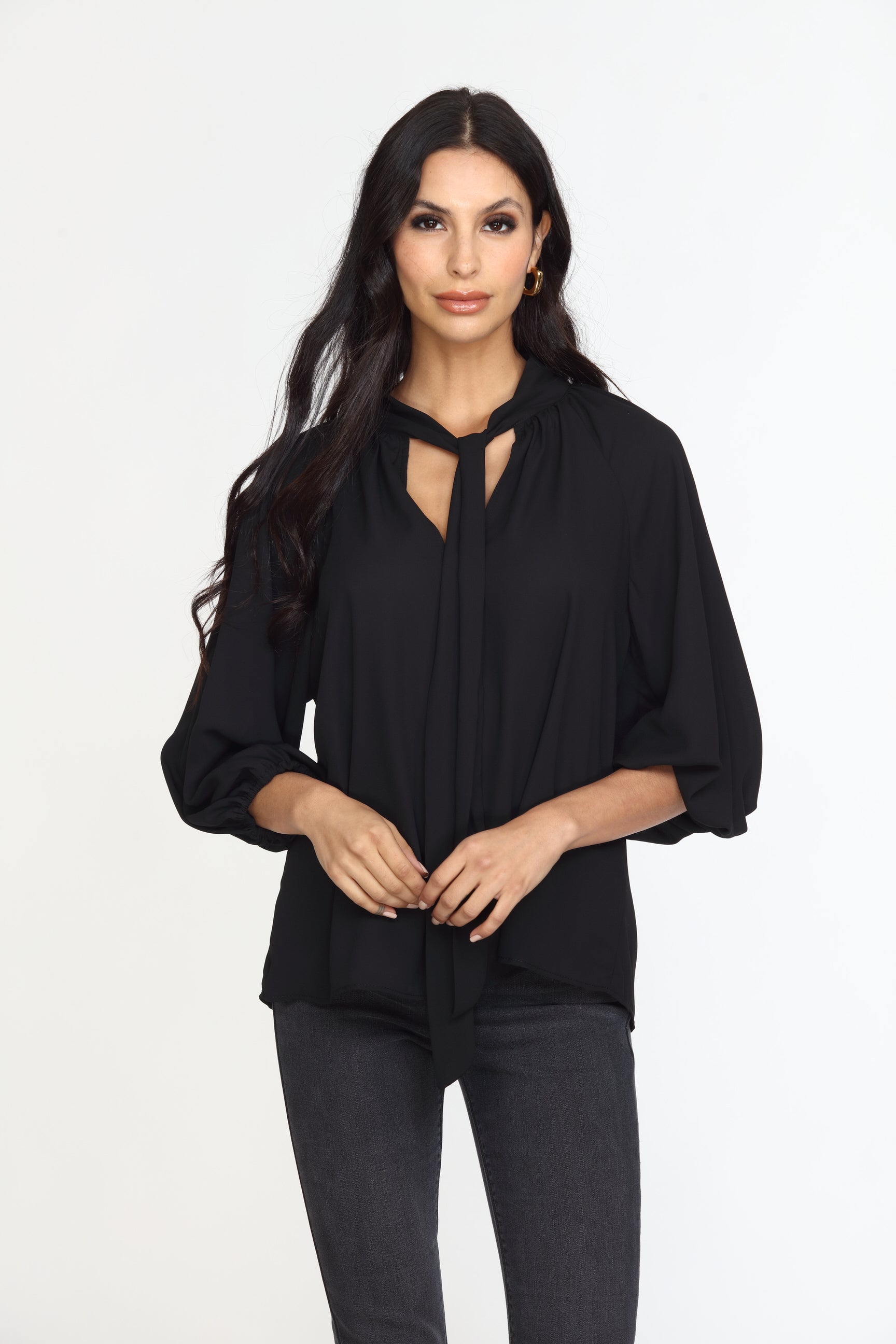 Onyx Tie Neck Blouse-FINAL SALE