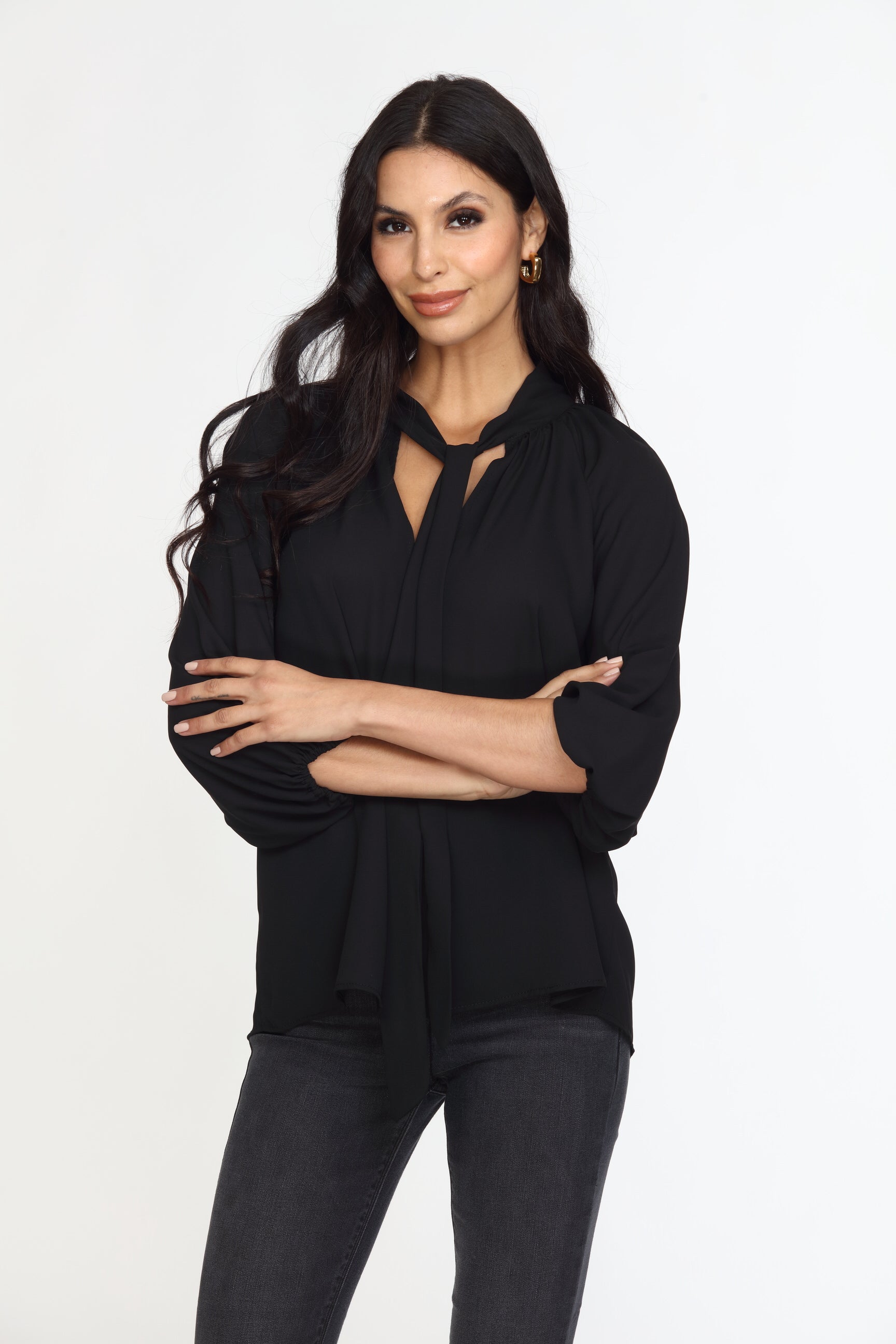 Onyx Tie Neck Blouse-FINAL SALE