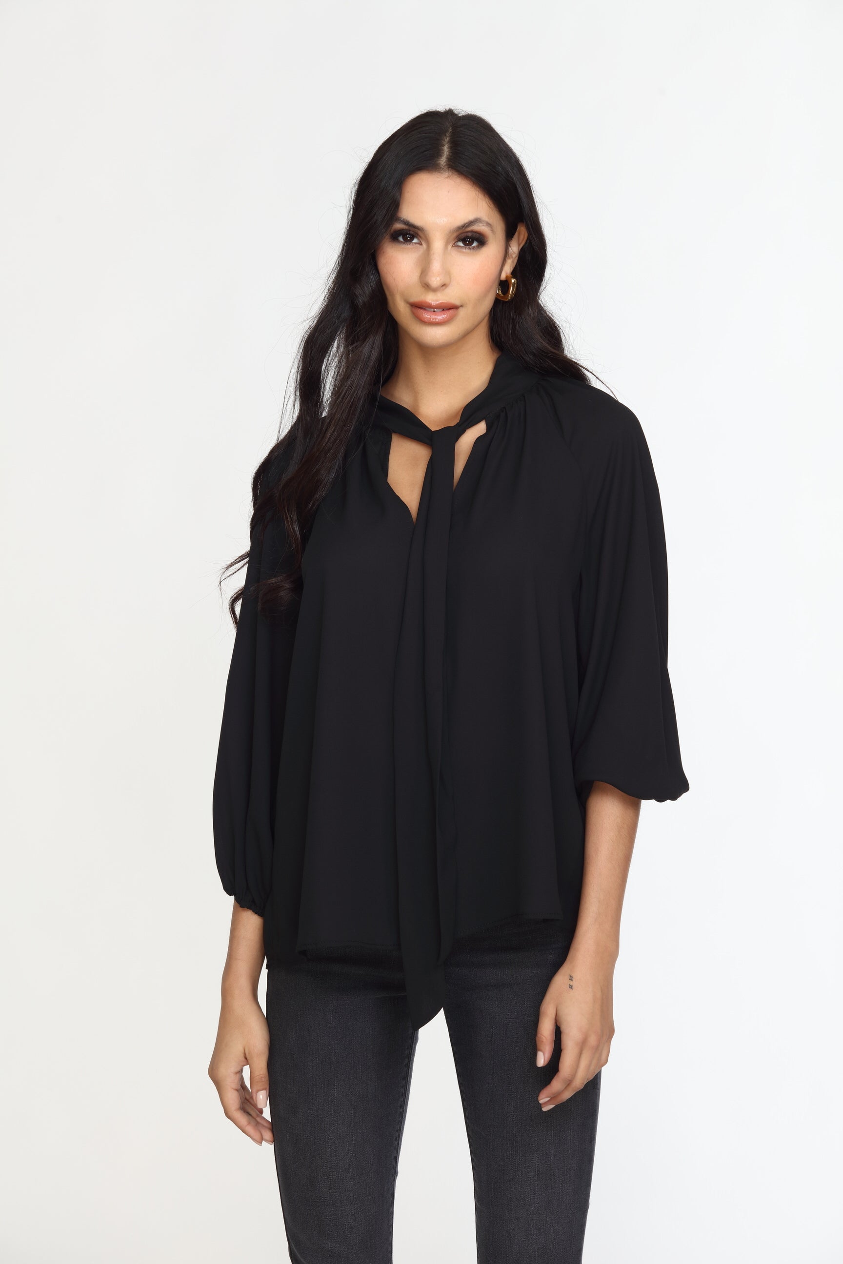 Onyx Tie Neck Blouse-FINAL SALE