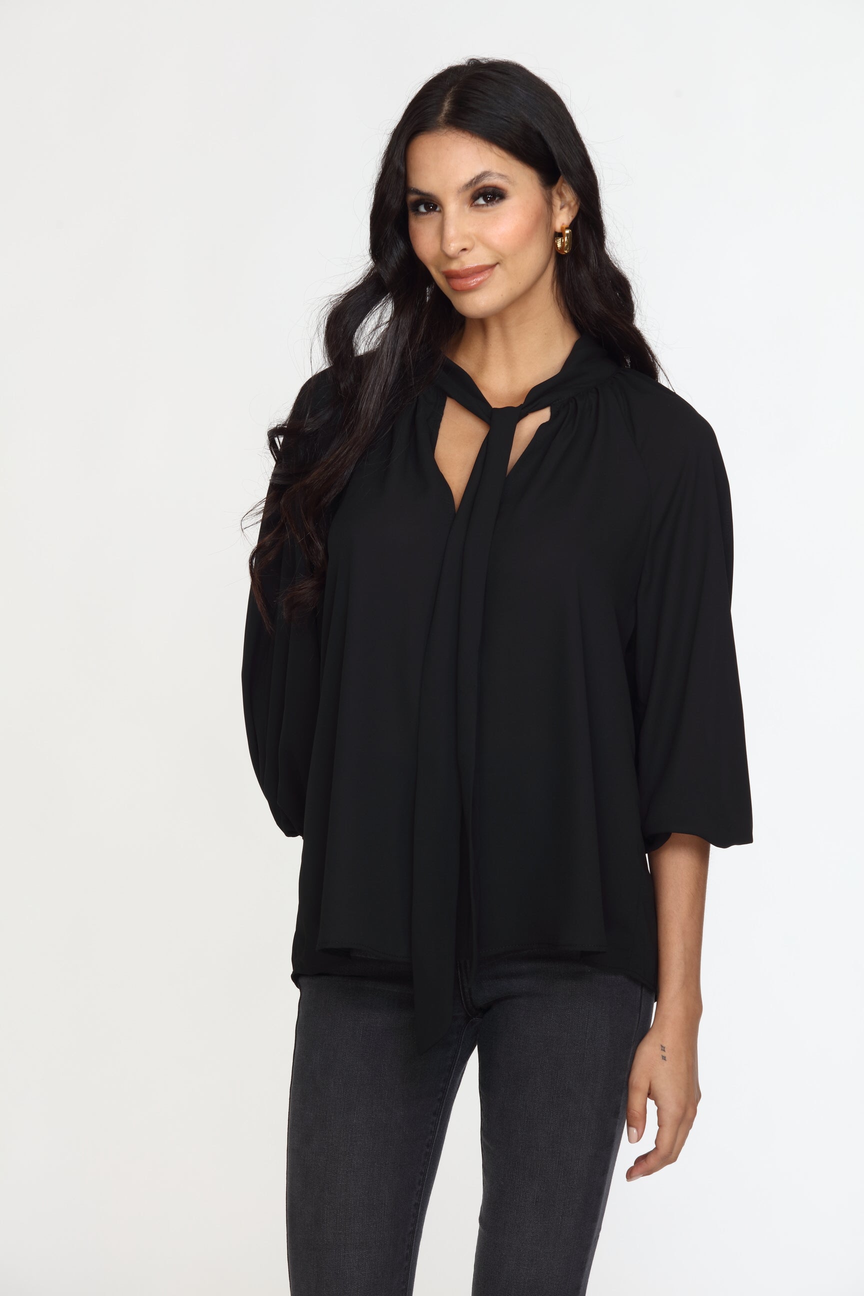 Onyx Tie Neck Blouse-FINAL SALE