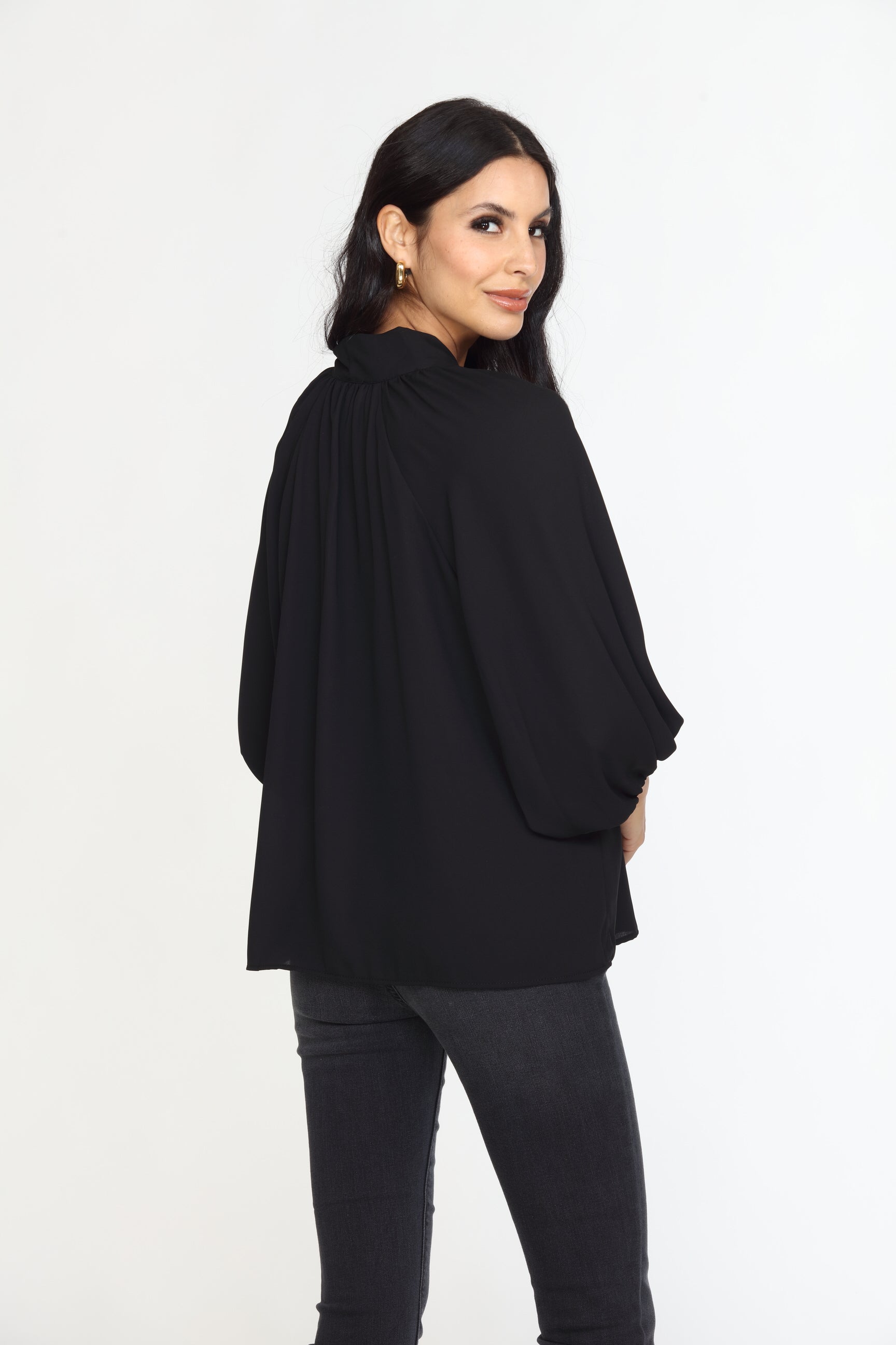 Onyx Tie Neck Blouse-FINAL SALE