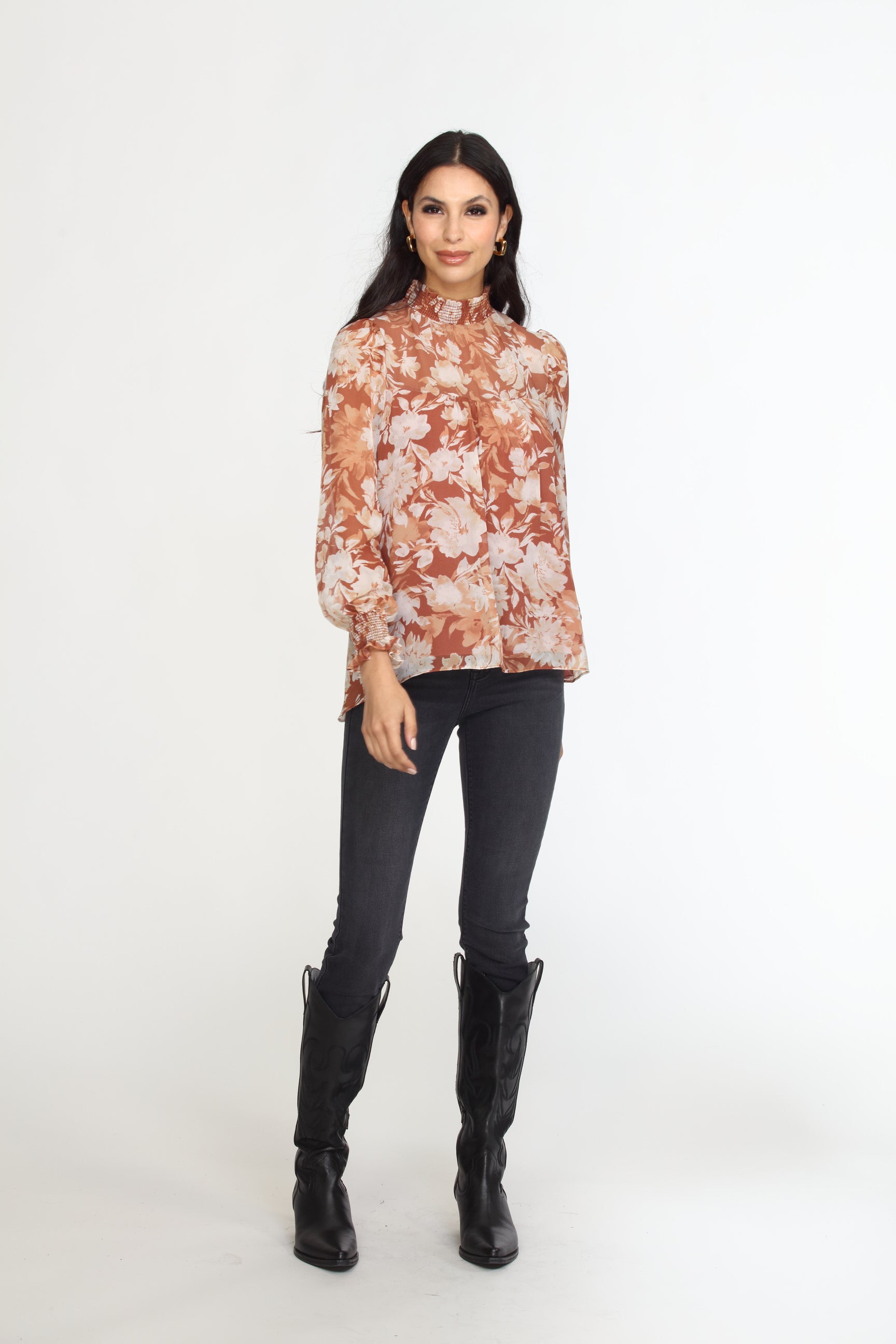 Marlie Smocked Neck Chiffon Blouse-FINAL SALE