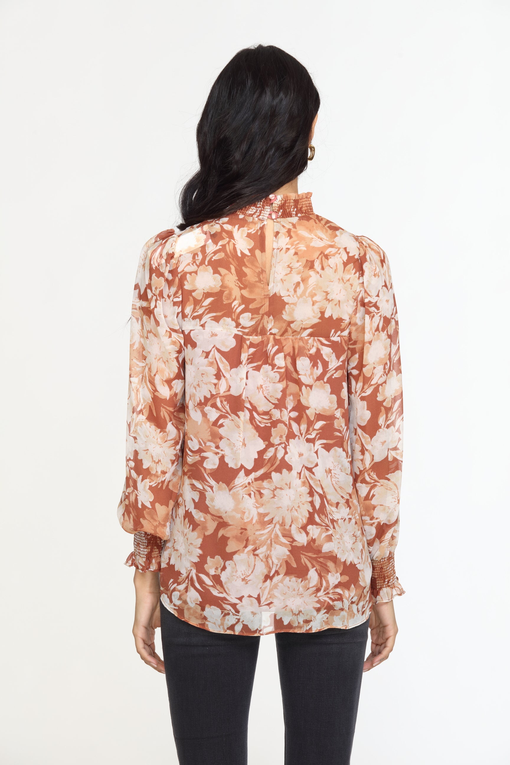 Marlie Smocked Neck Chiffon Blouse-FINAL SALE