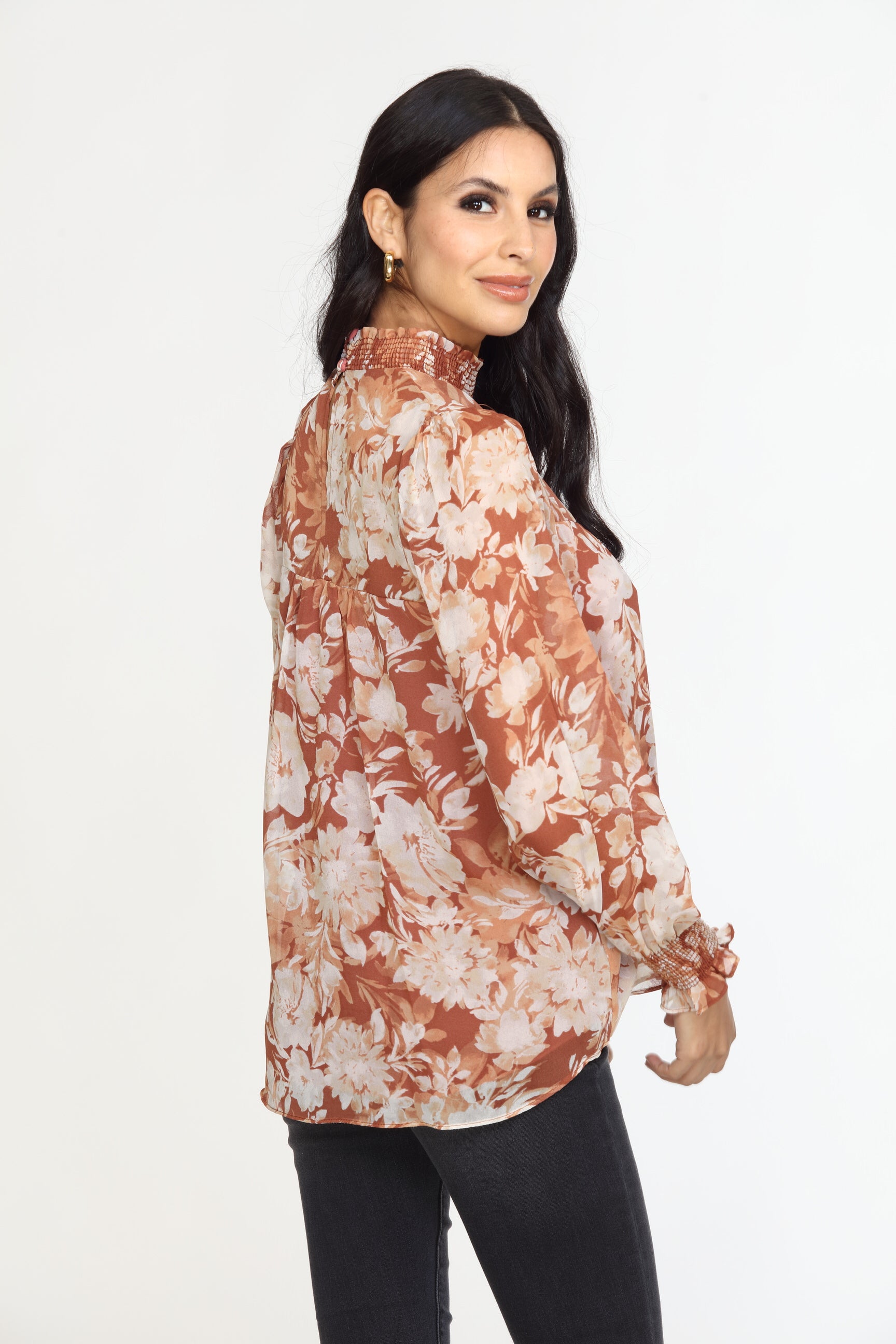 Marlie Smocked Neck Chiffon Blouse-FINAL SALE