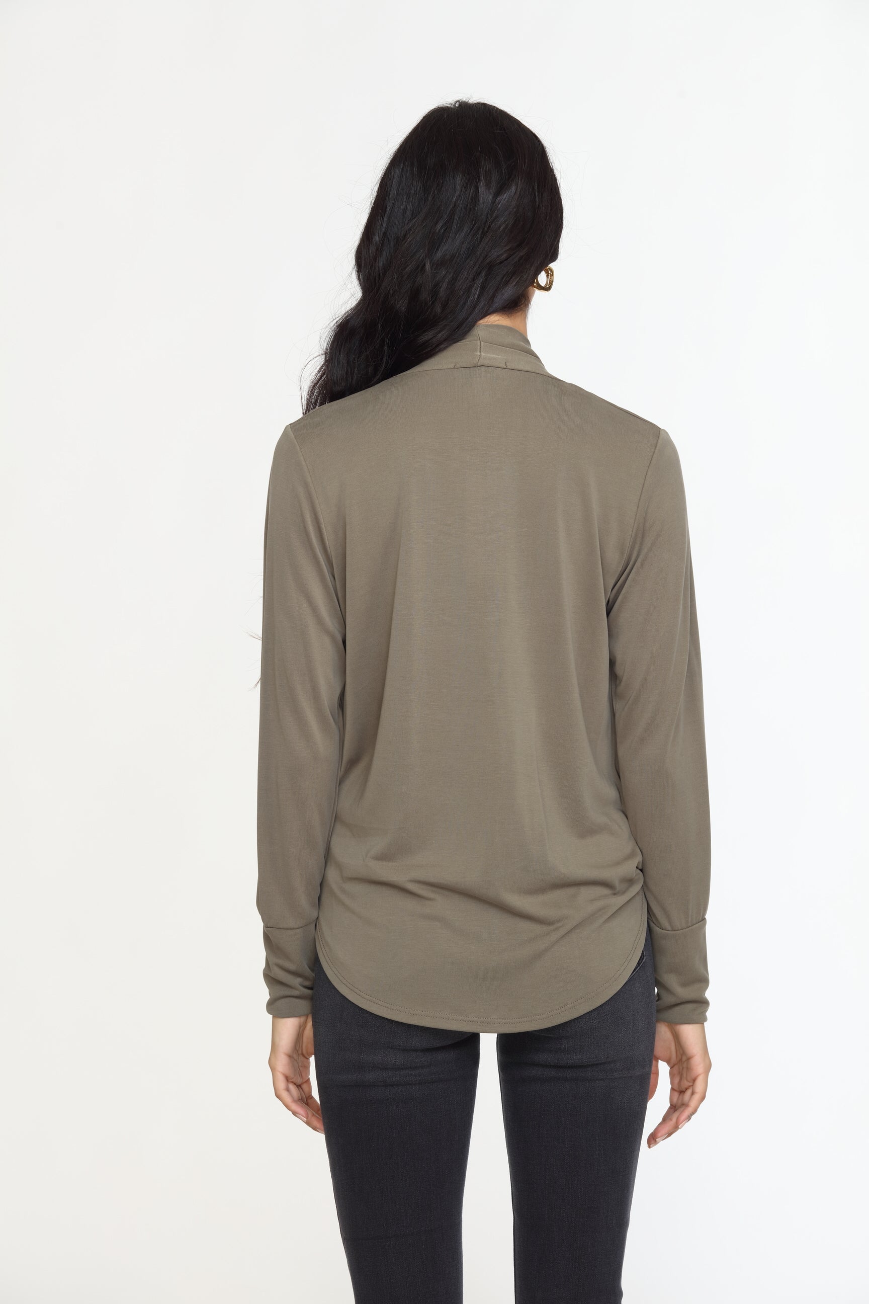 Olive Cupro Draped Surplice Top - BEST SELLER