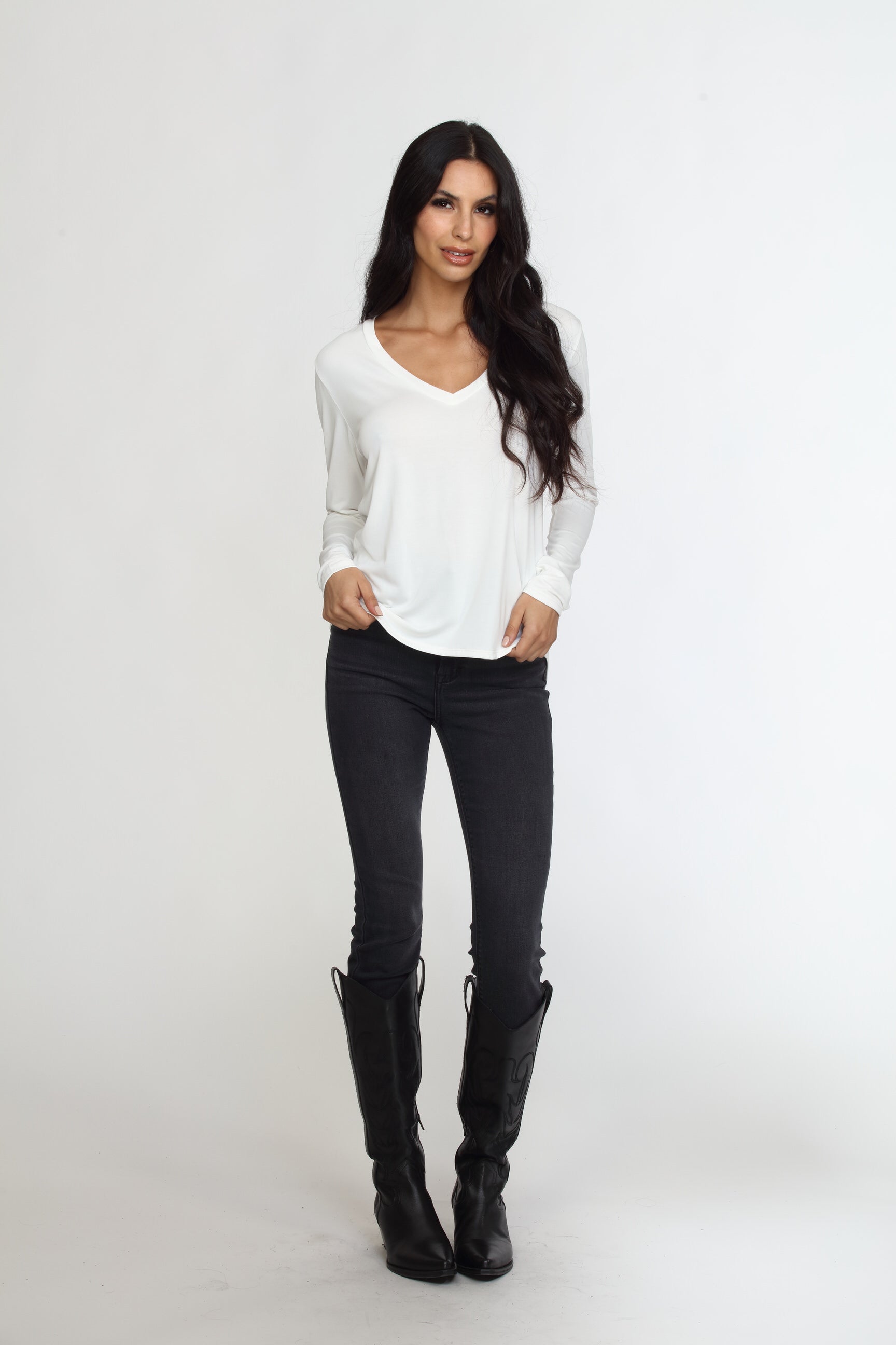 White Cupro Long Sleeve Tee-FINAL SALE