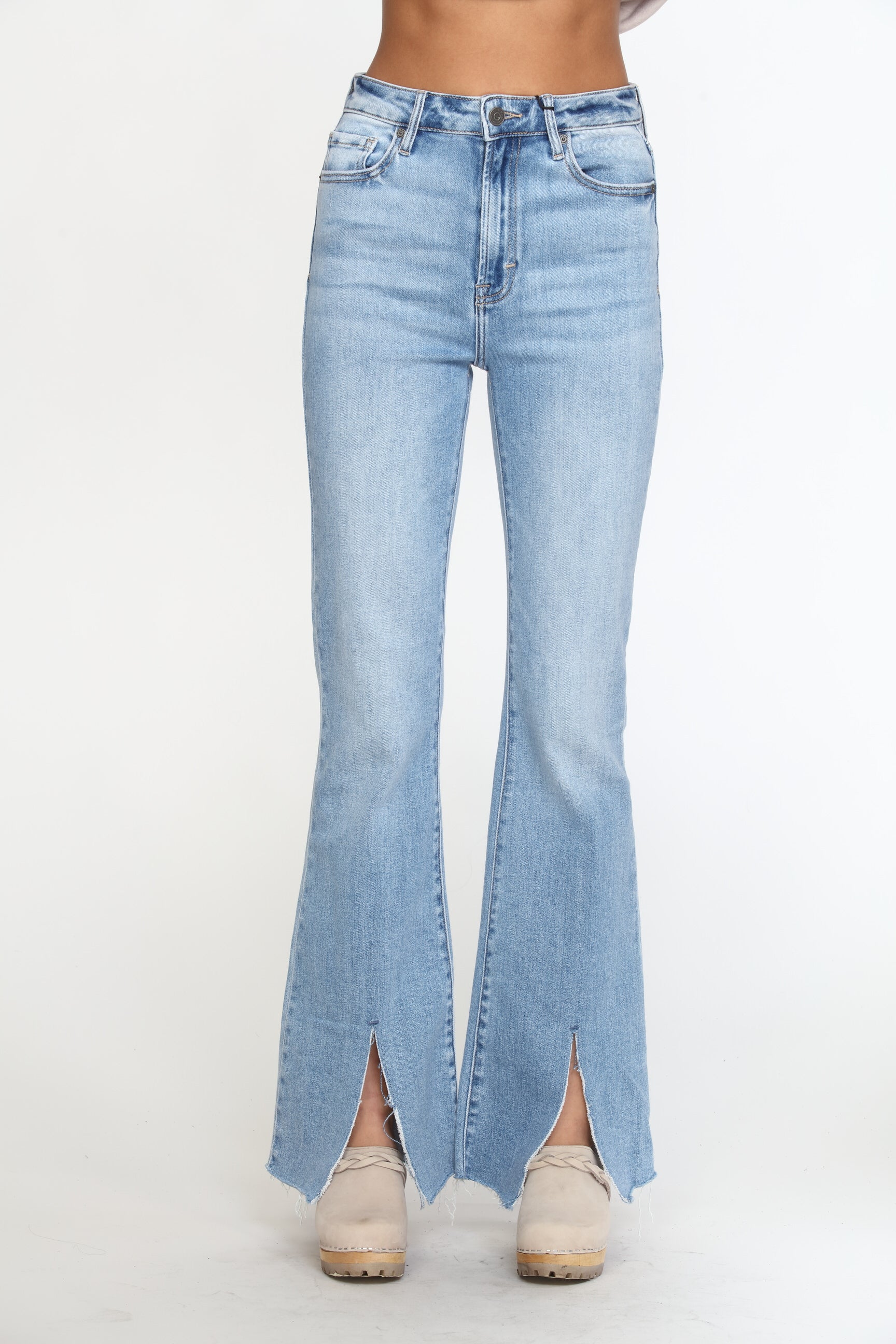 Happi Front Slit Flare Jeans - Medium Light