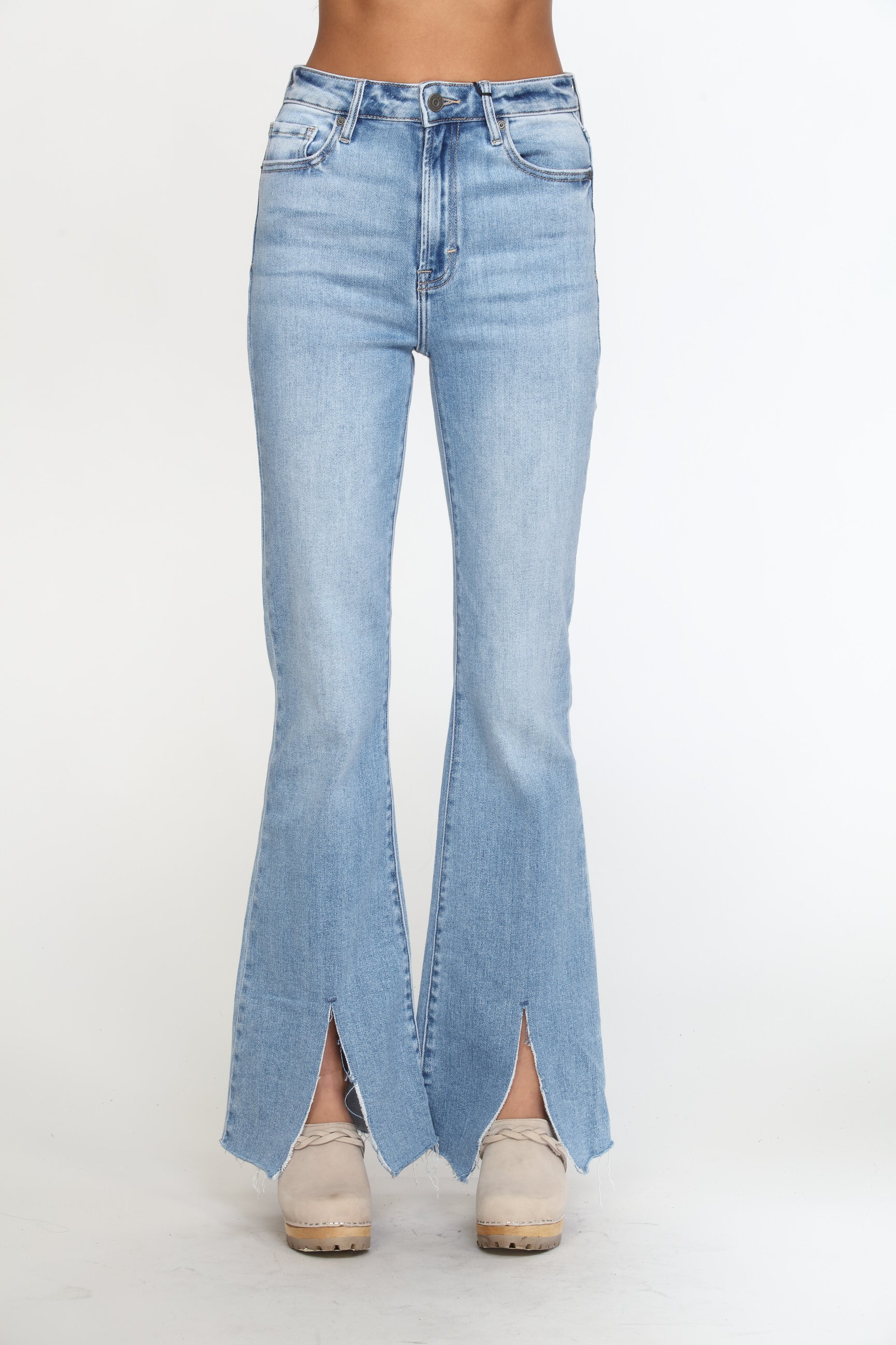 Happi Front Slit Flare Jeans - Medium Light