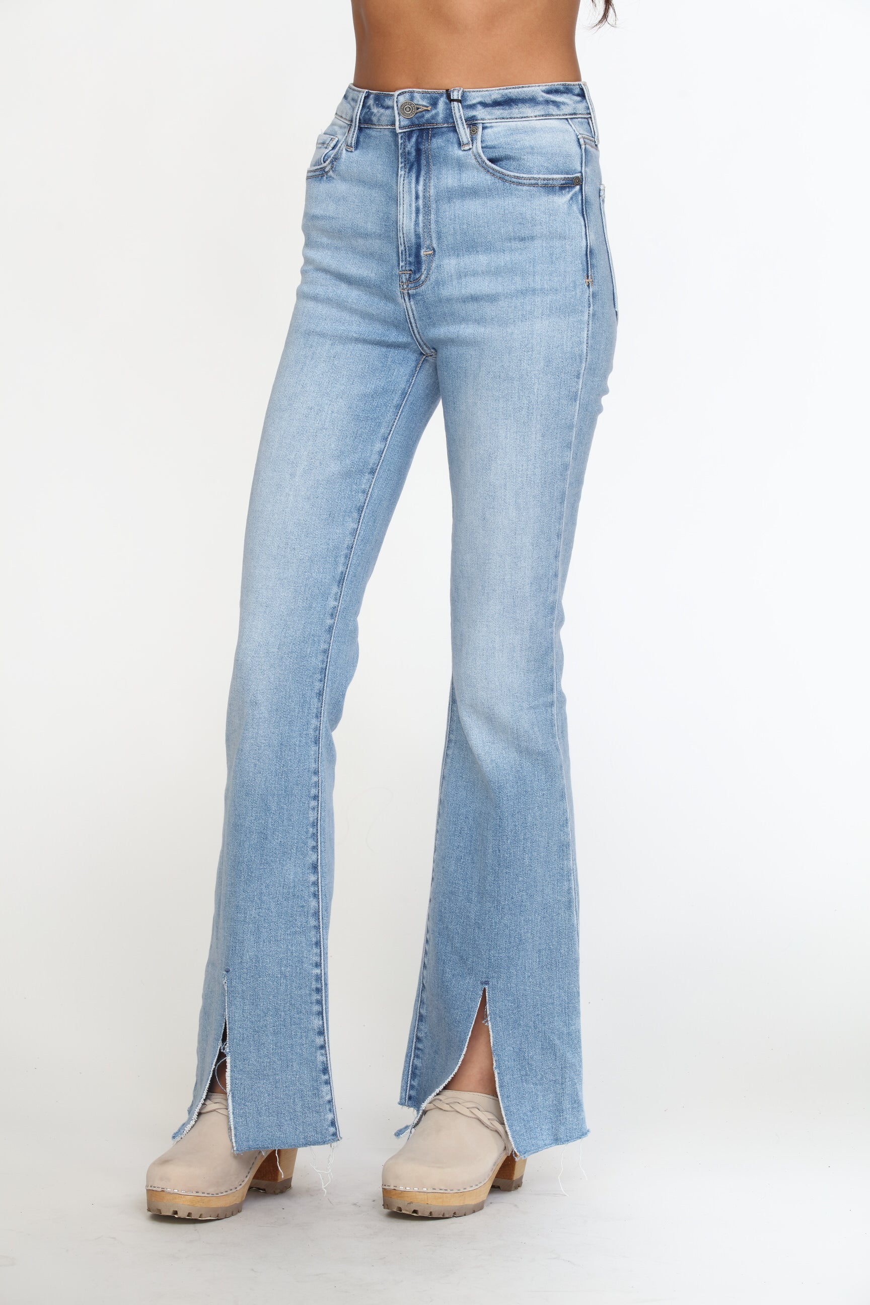 Happi Front Slit Flare Jeans - Medium Light