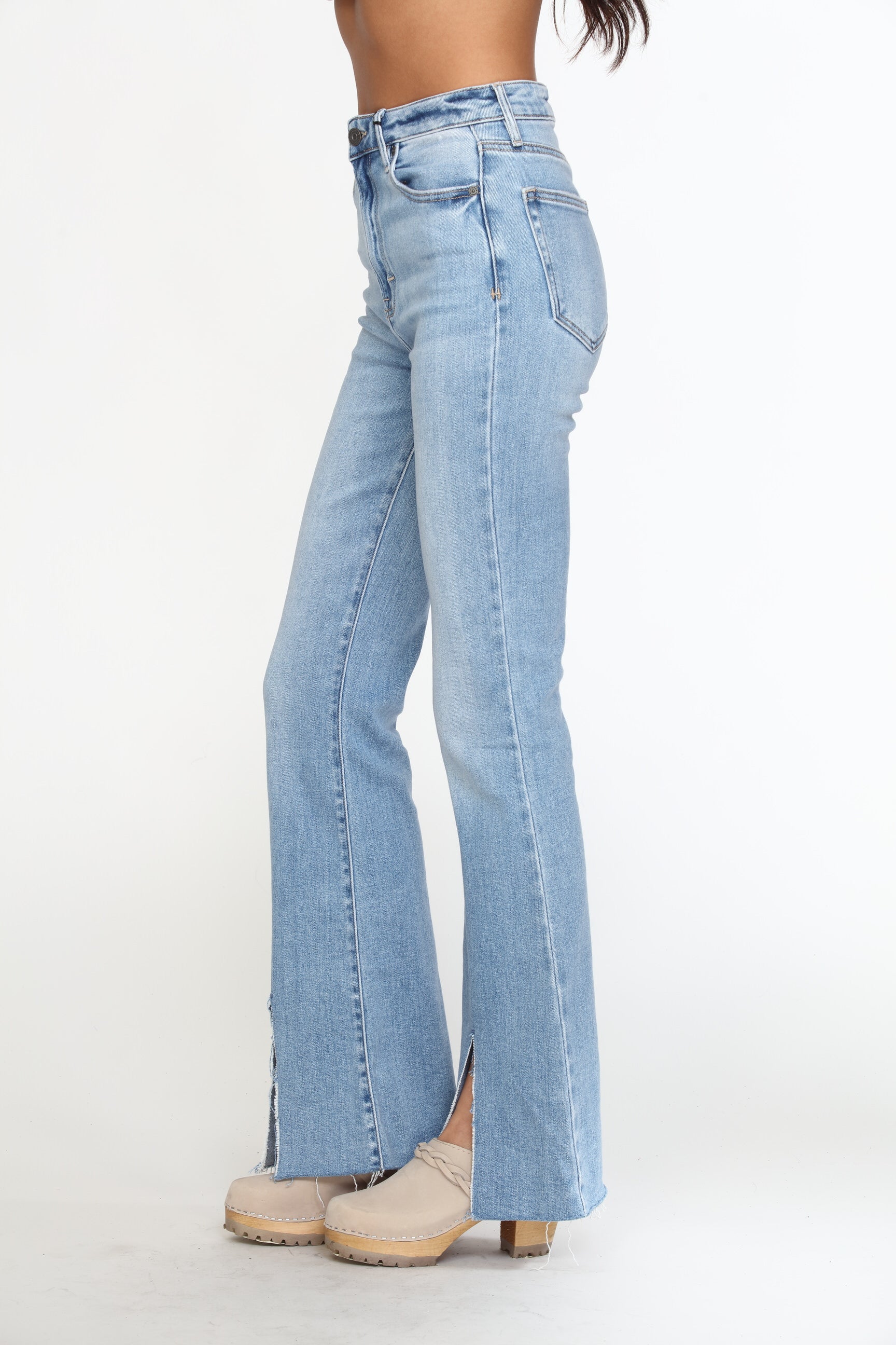 Happi Front Slit Flare Jeans - Medium Light