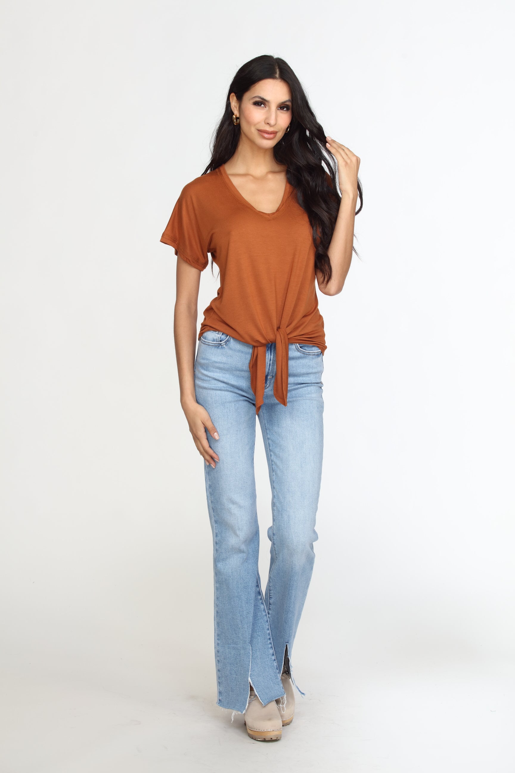Happi Front Slit Flare Jeans - Medium Light