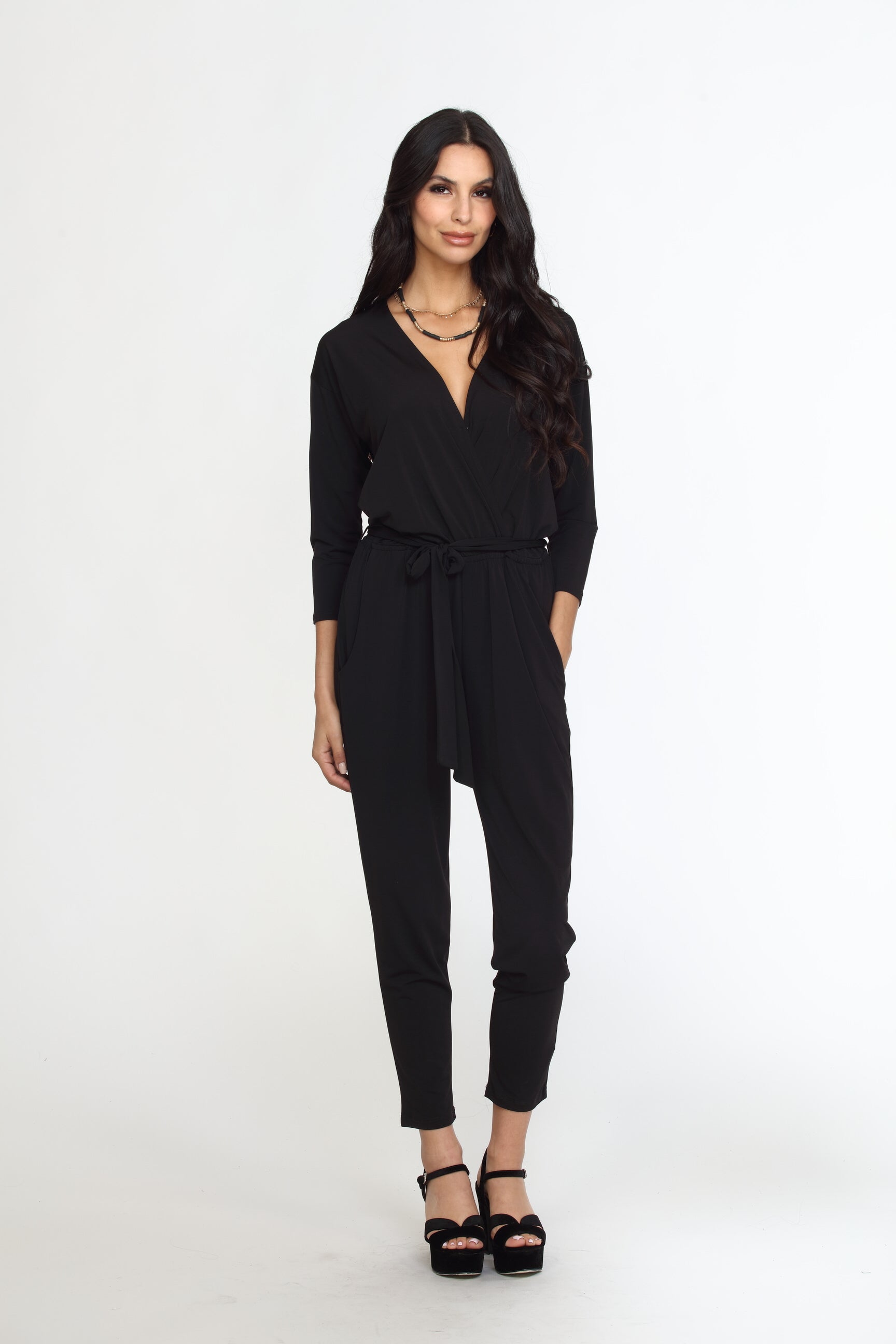 Black Stretch 3/4 Sleeve Jumpsuit