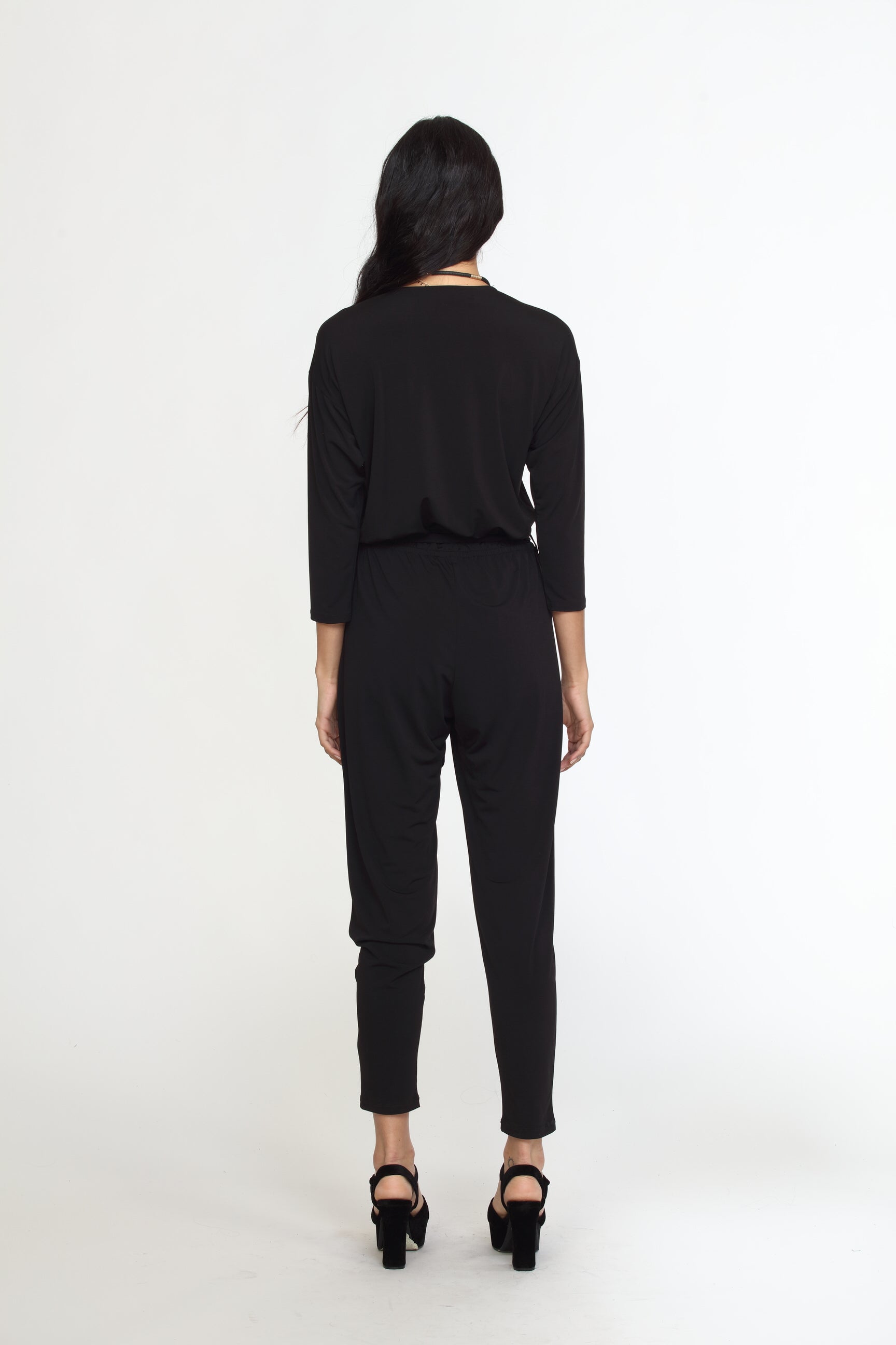 Black Stretch 3/4 Sleeve Jumpsuit