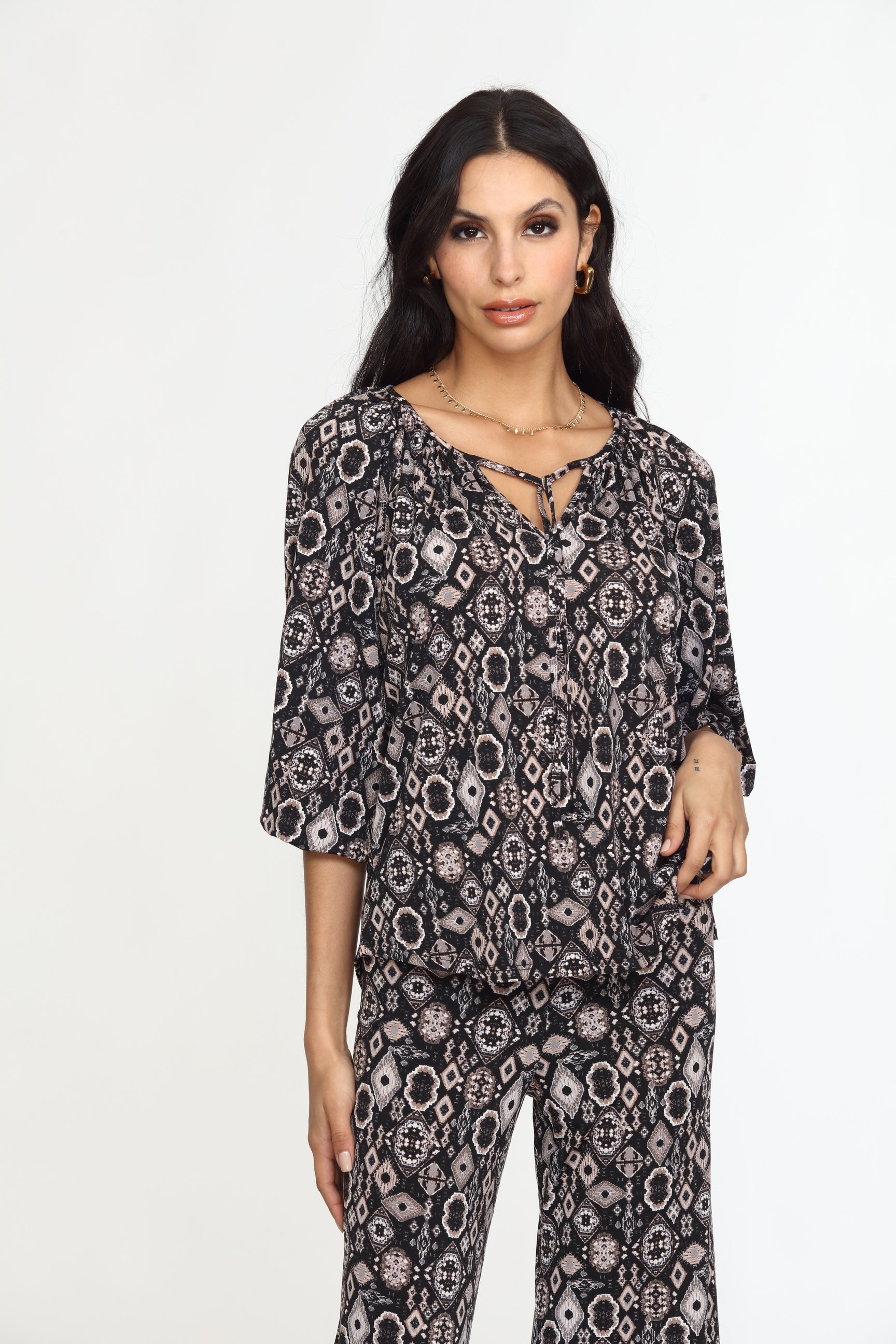 Wanda Stretch Split Neck Top-FINAL SALE