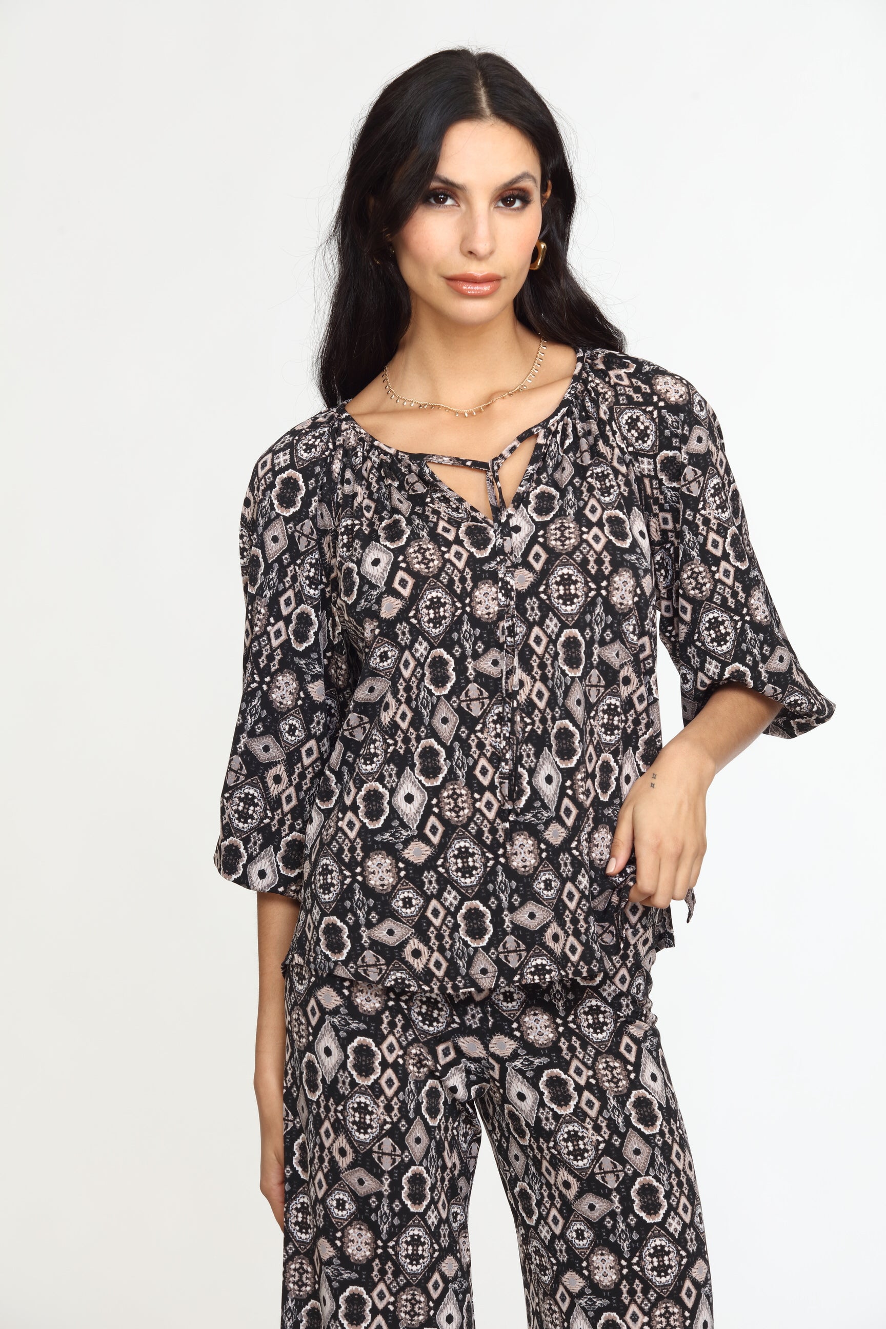 Wanda Stretch Split Neck Top-FINAL SALE