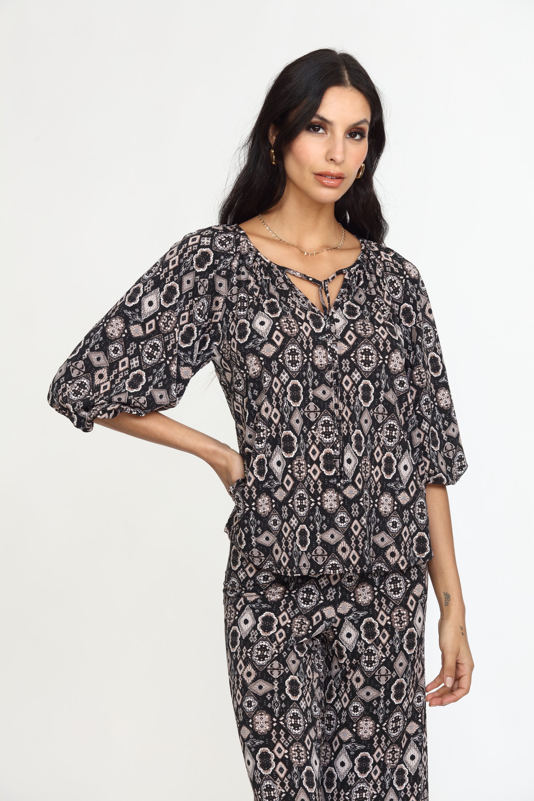 Wanda Stretch Split Neck Top-FINAL SALE