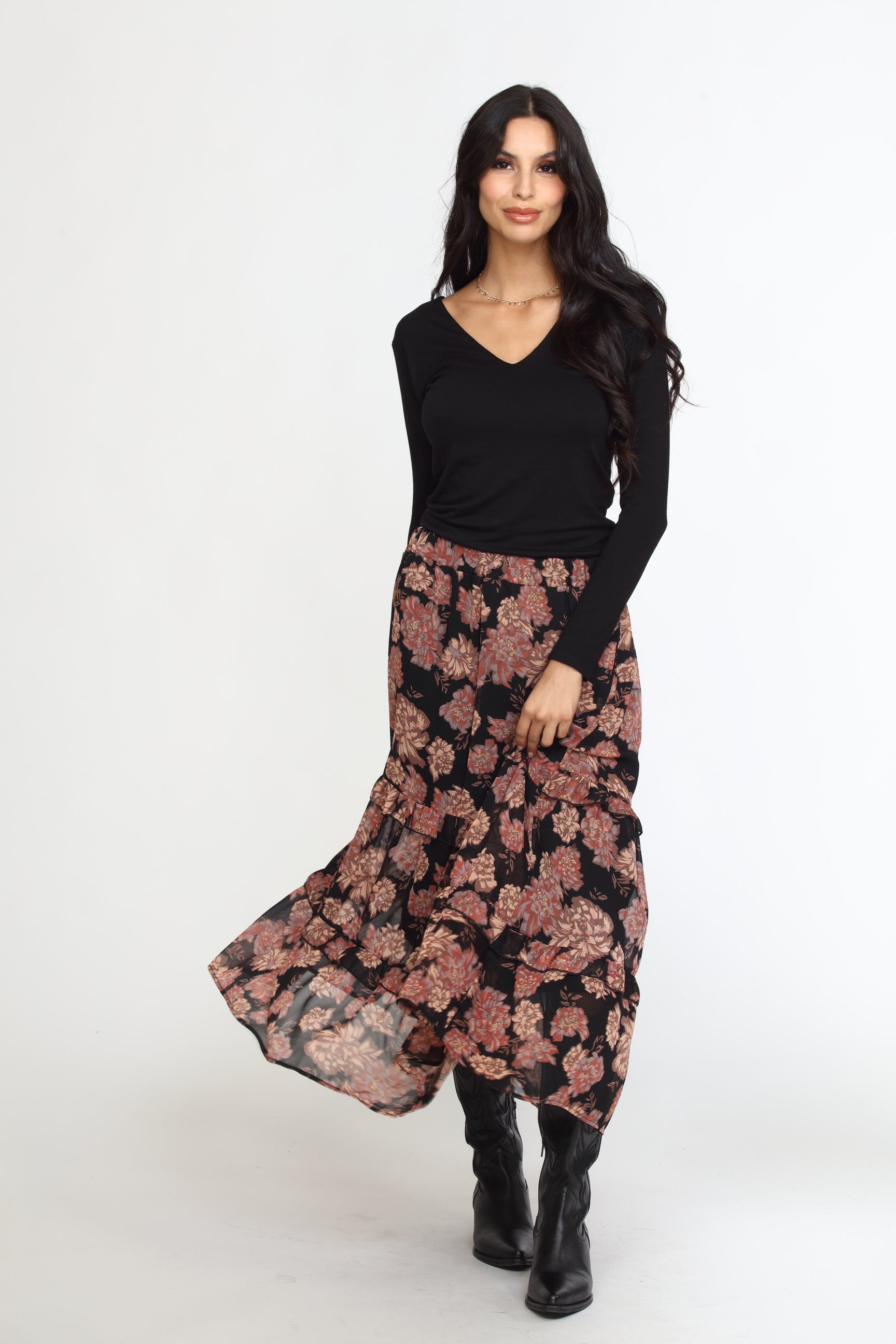 Yelena Chiffon Ruffle Midi Skirt-FINAL SALE