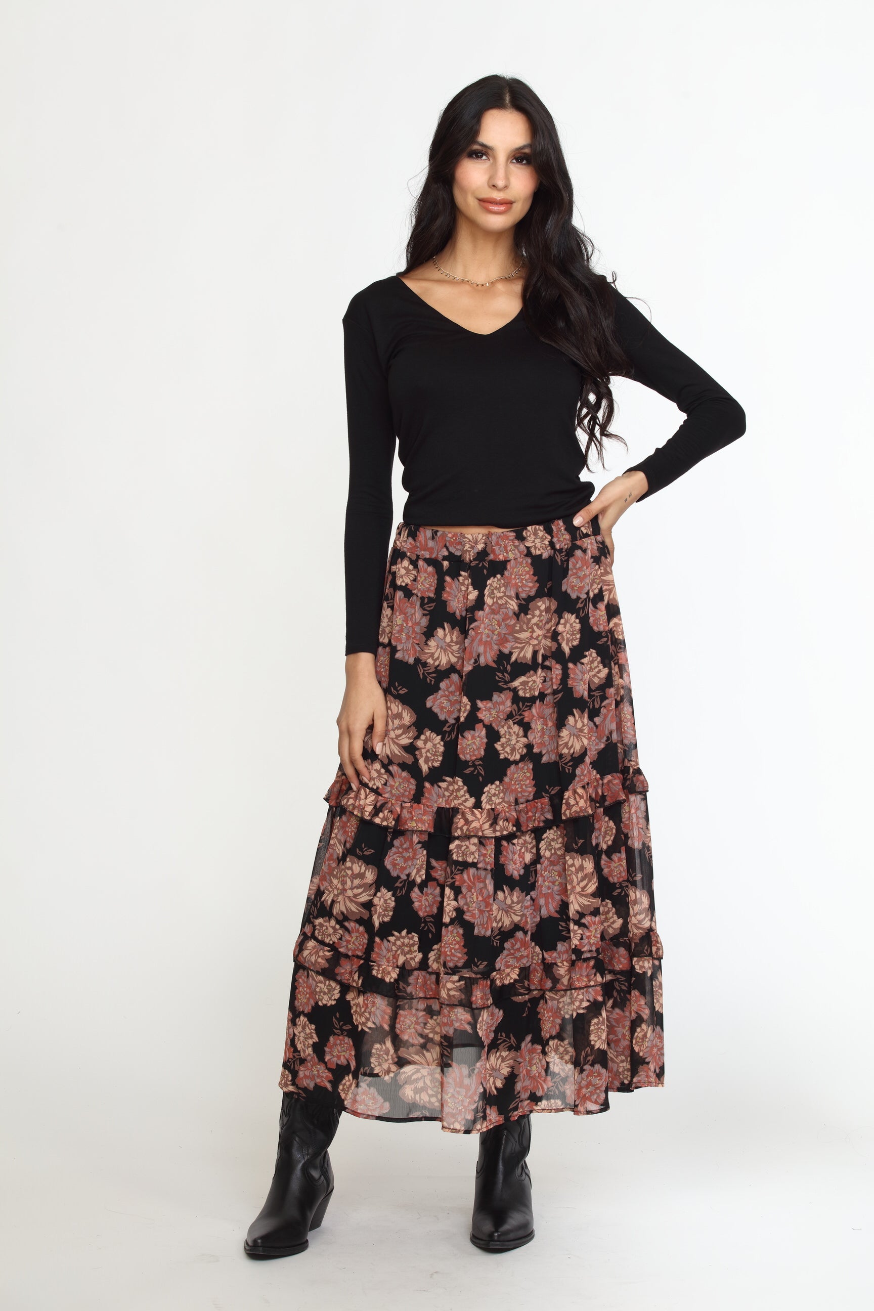 Yelena Chiffon Ruffle Midi Skirt-FINAL SALE
