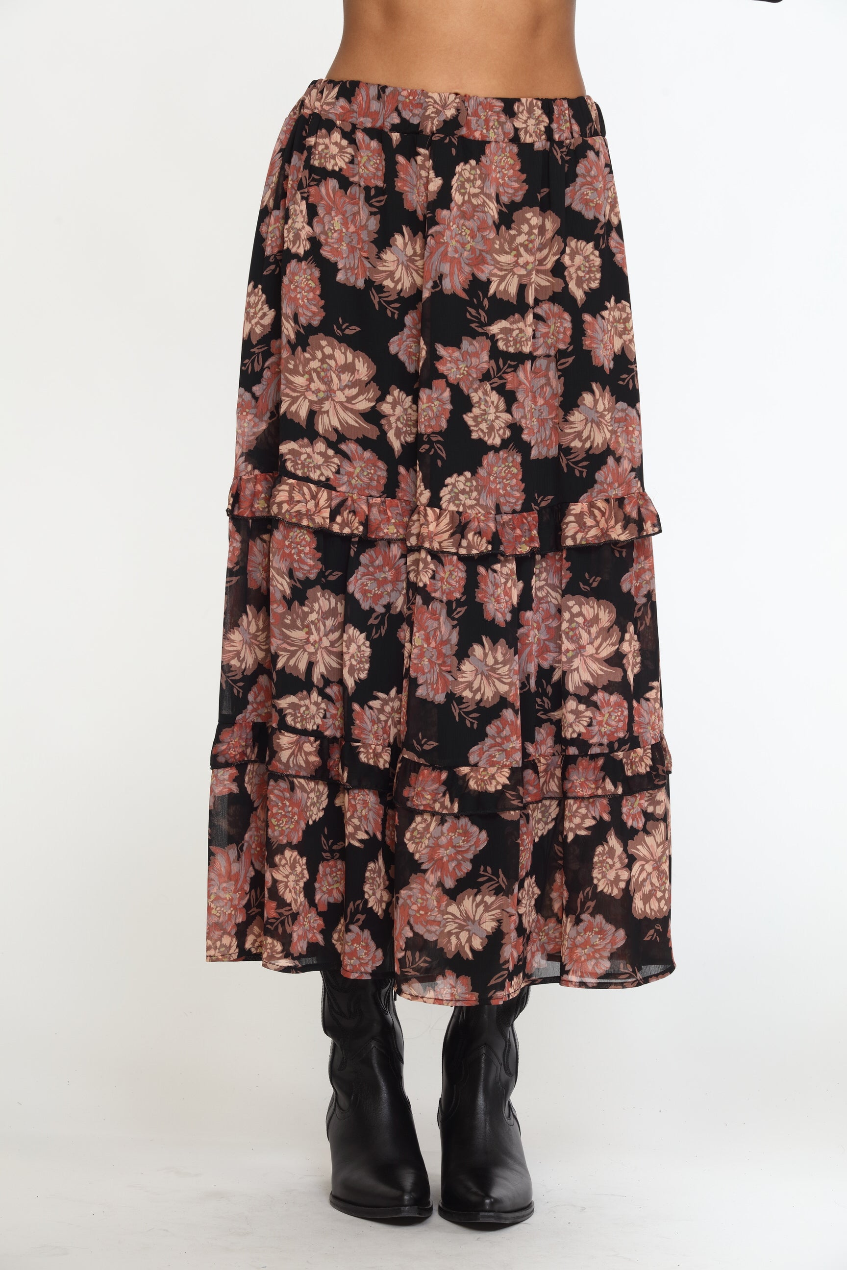 Yelena Chiffon Ruffle Midi Skirt-FINAL SALE