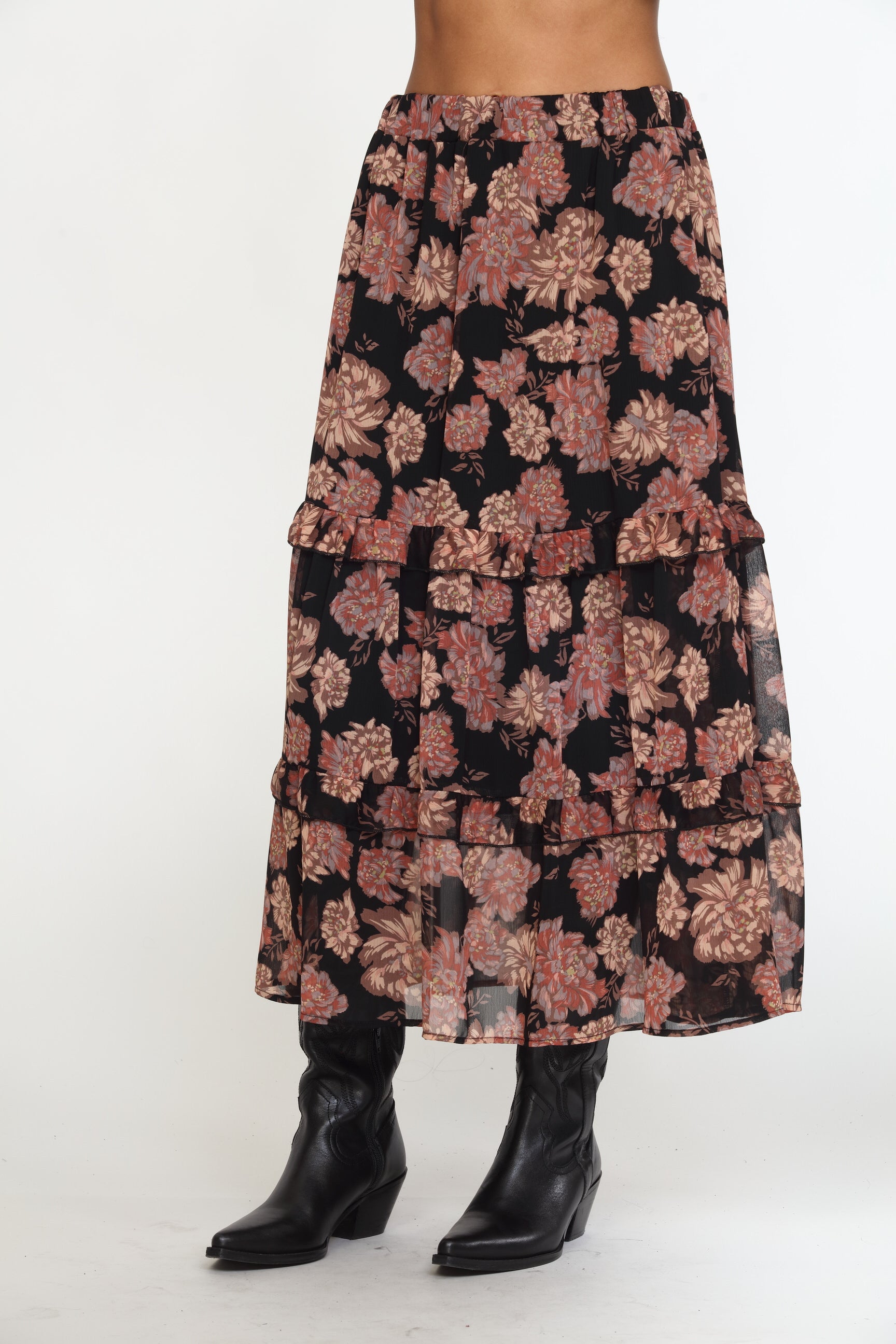 Yelena Chiffon Ruffle Midi Skirt-FINAL SALE