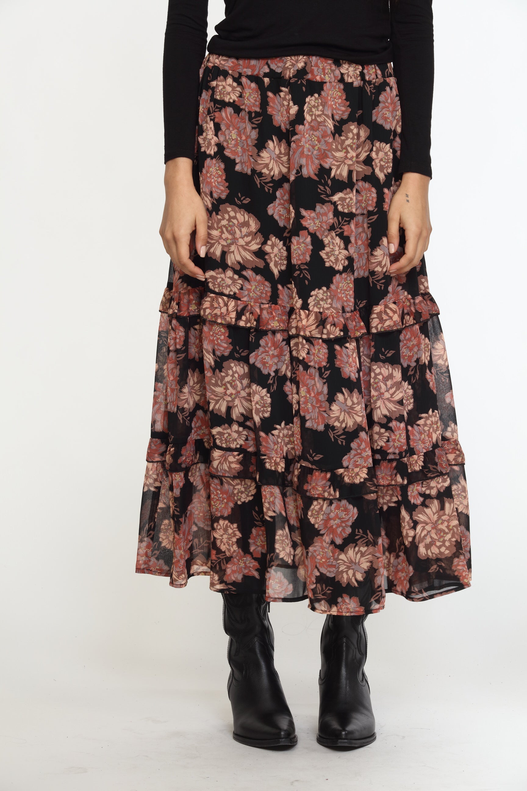 Yelena Chiffon Ruffle Midi Skirt-FINAL SALE