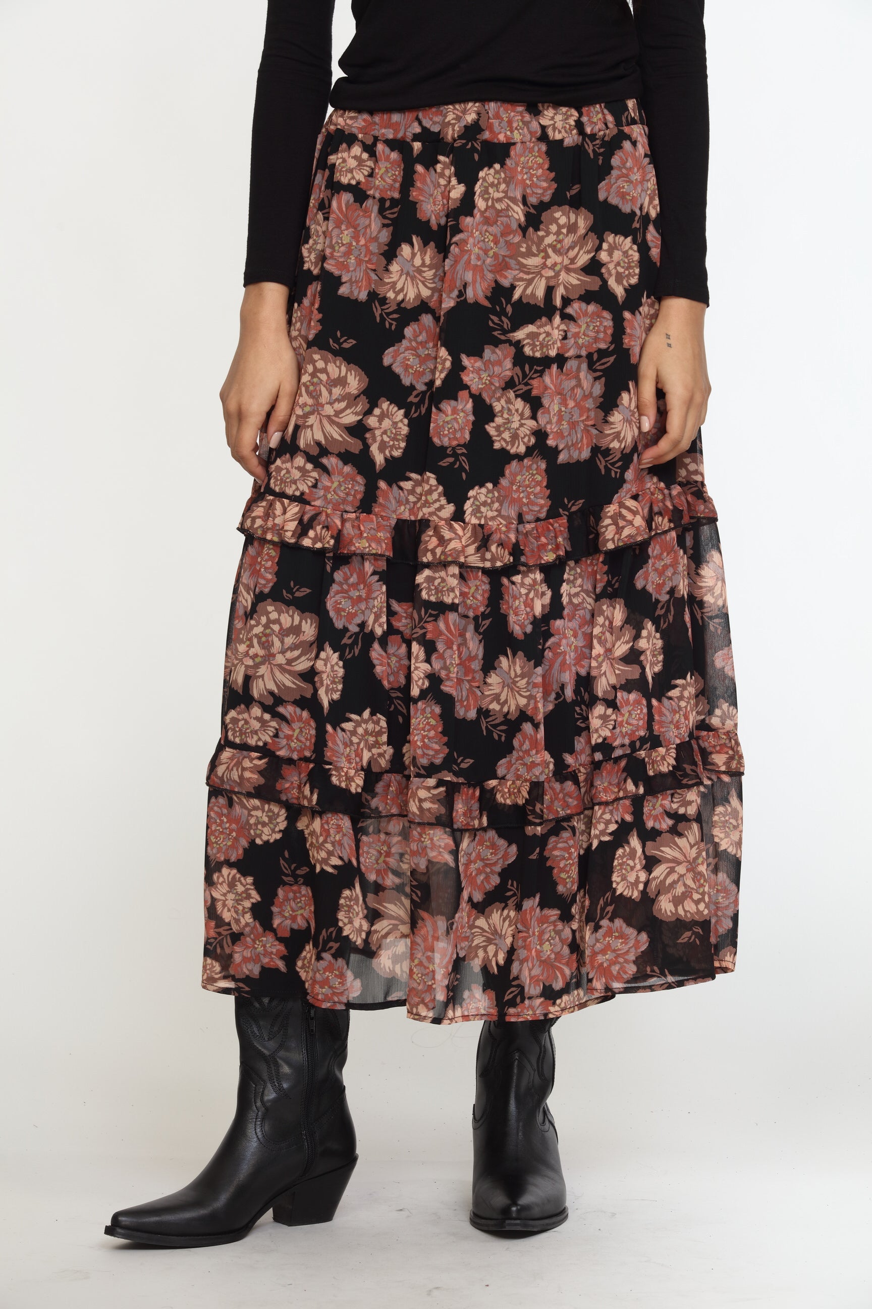 Yelena Chiffon Ruffle Midi Skirt-FINAL SALE