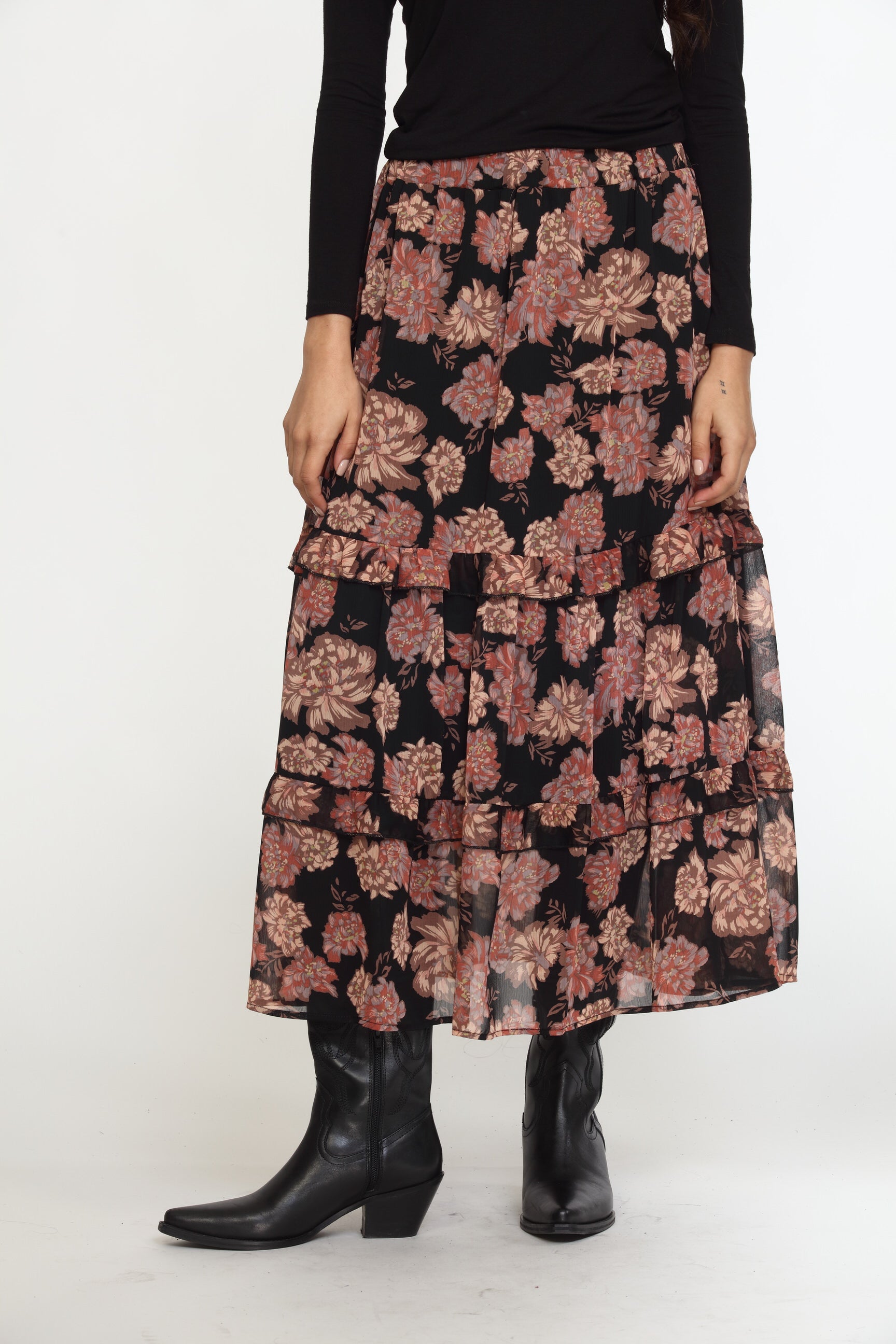 Yelena Chiffon Ruffle Midi Skirt-FINAL SALE