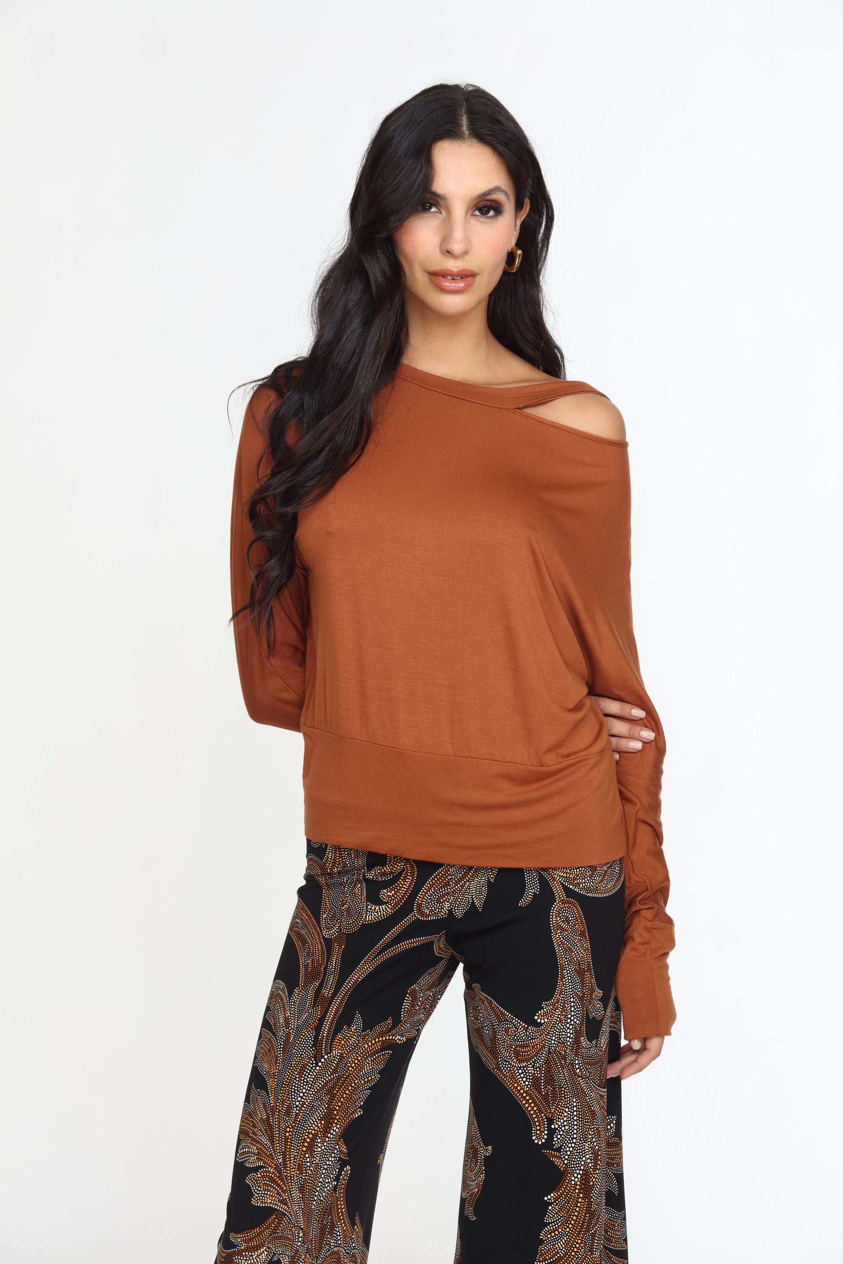 Chestnut Dolman Slit Top-FINAL SALE