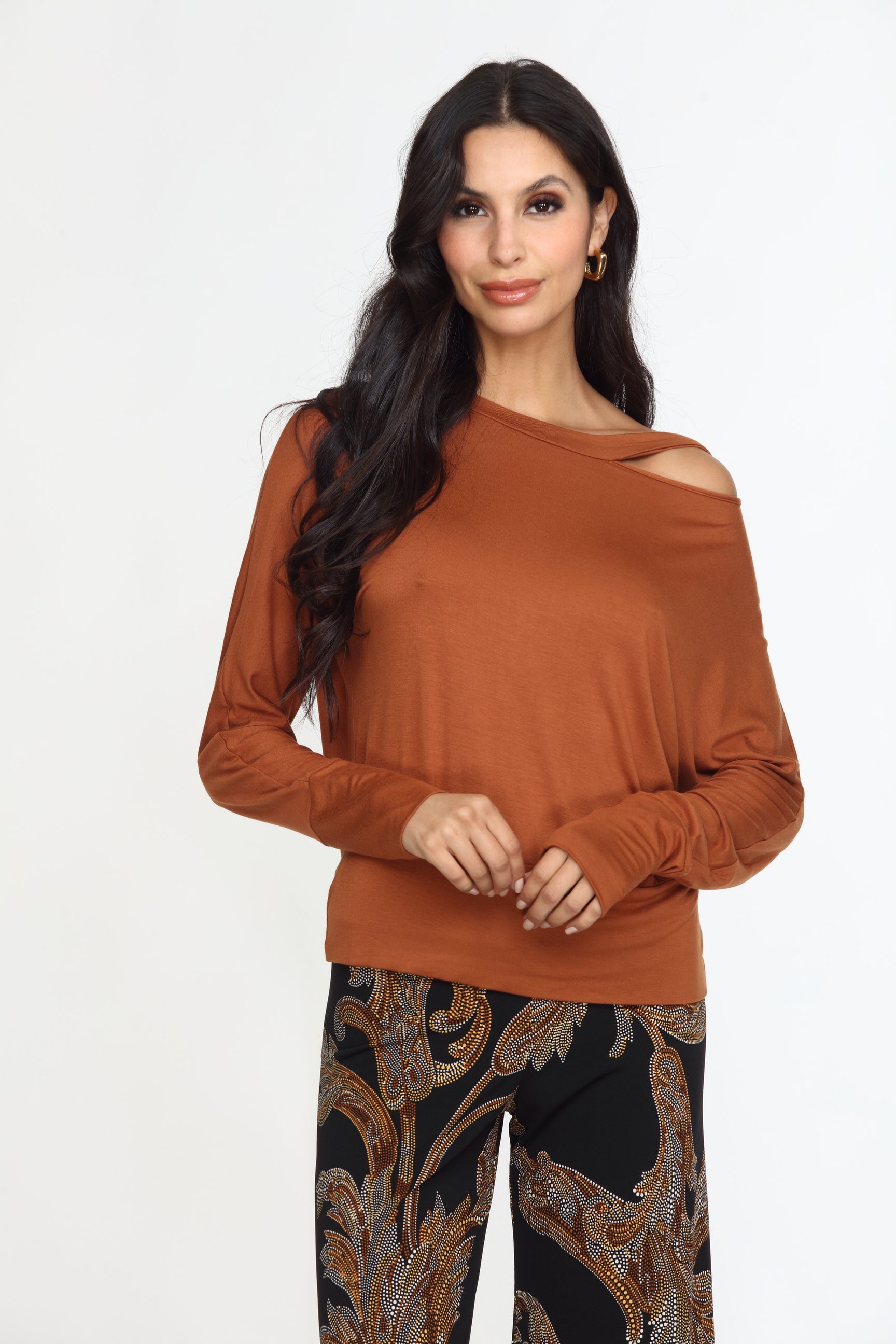 Chestnut Dolman Slit Top-FINAL SALE