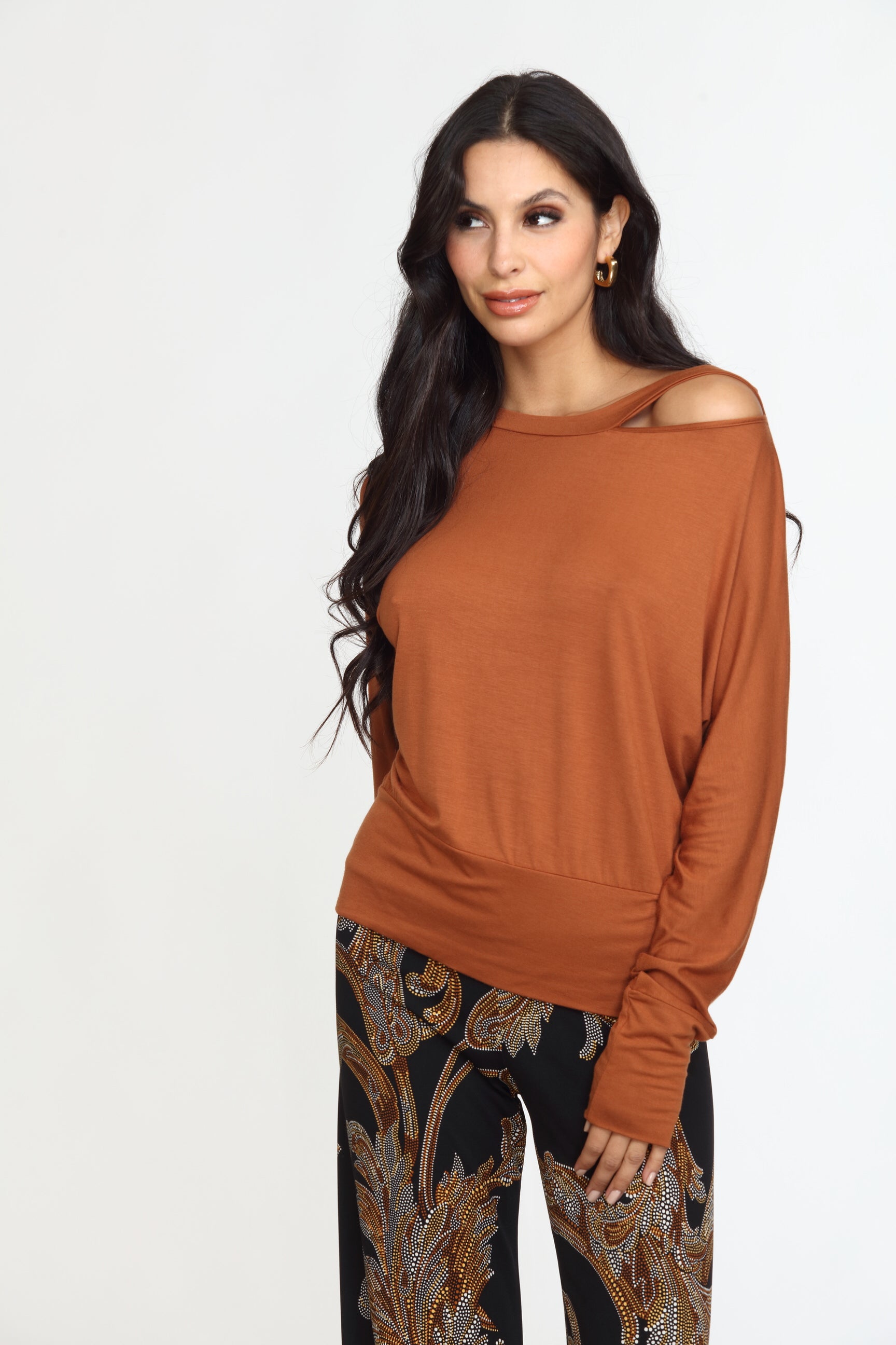 Chestnut Dolman Slit Top-FINAL SALE