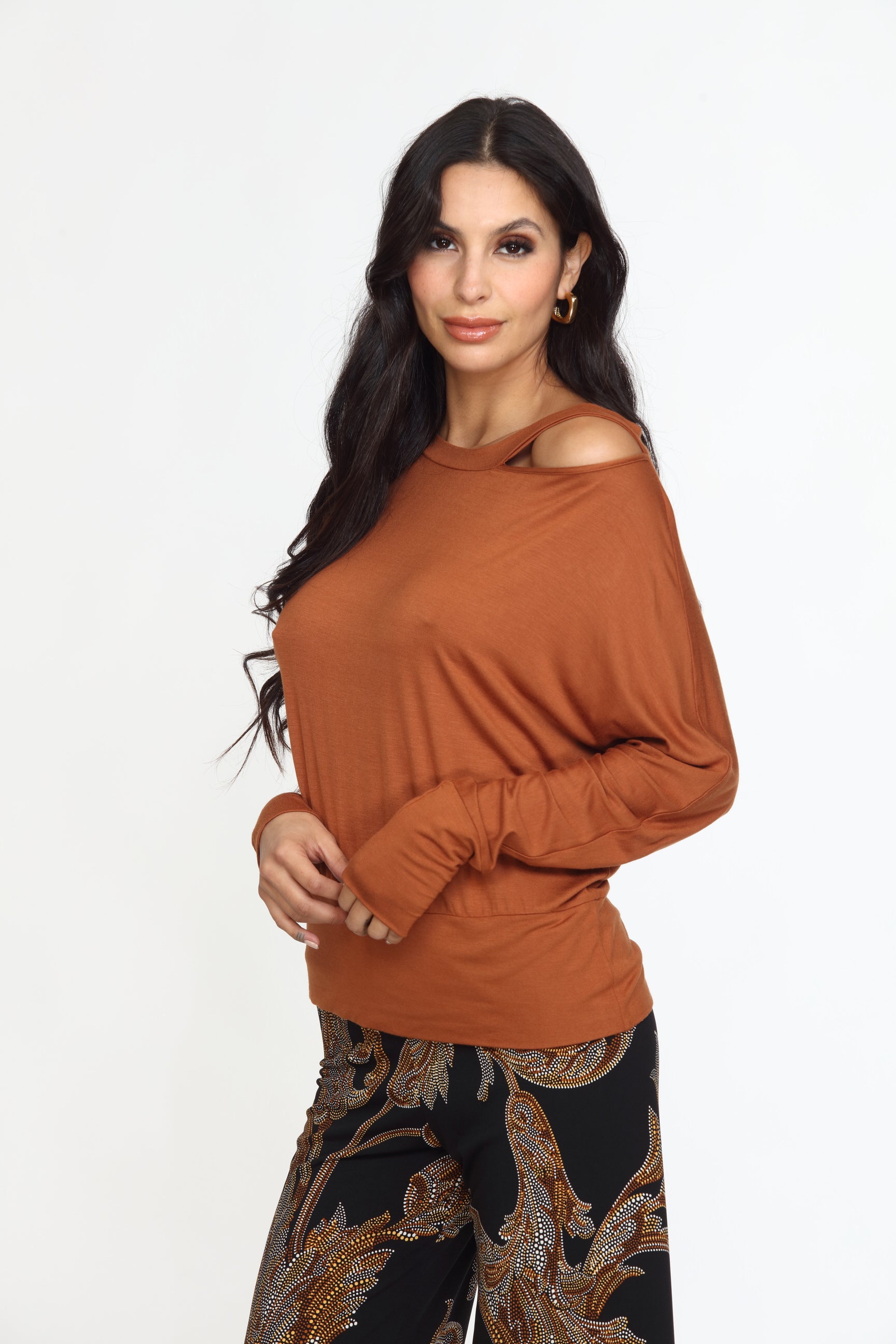 Chestnut Dolman Slit Top-FINAL SALE