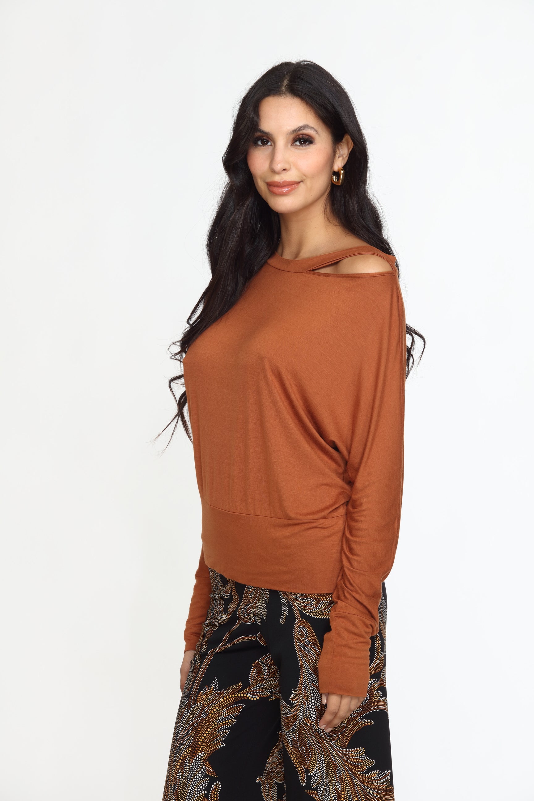 Chestnut Dolman Slit Top-FINAL SALE