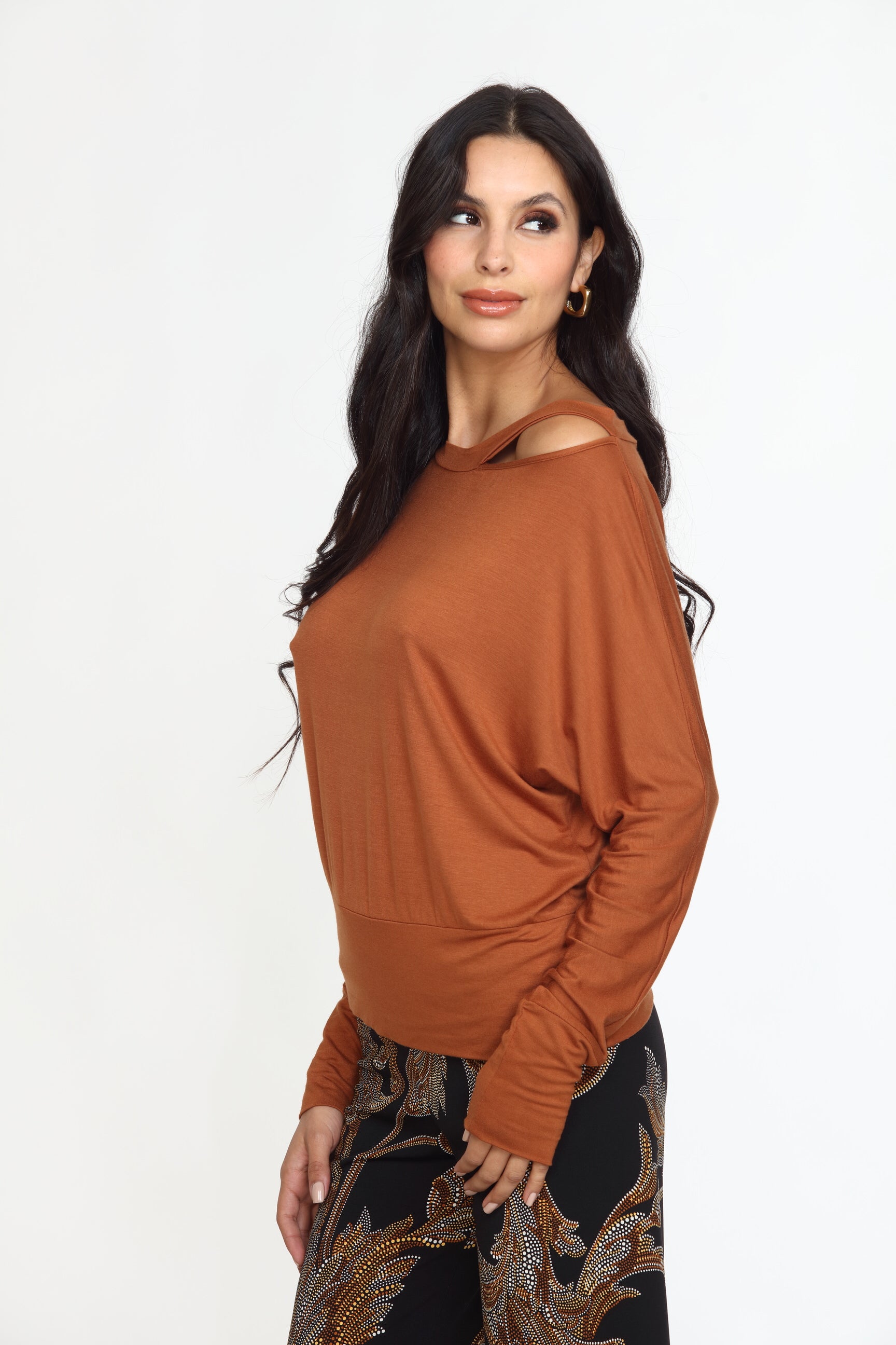 Chestnut Dolman Slit Top-FINAL SALE