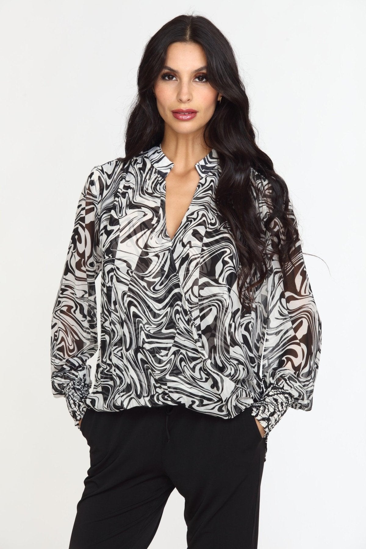 Foley Chiffon Surplice Smocked Top-FINAL SALE