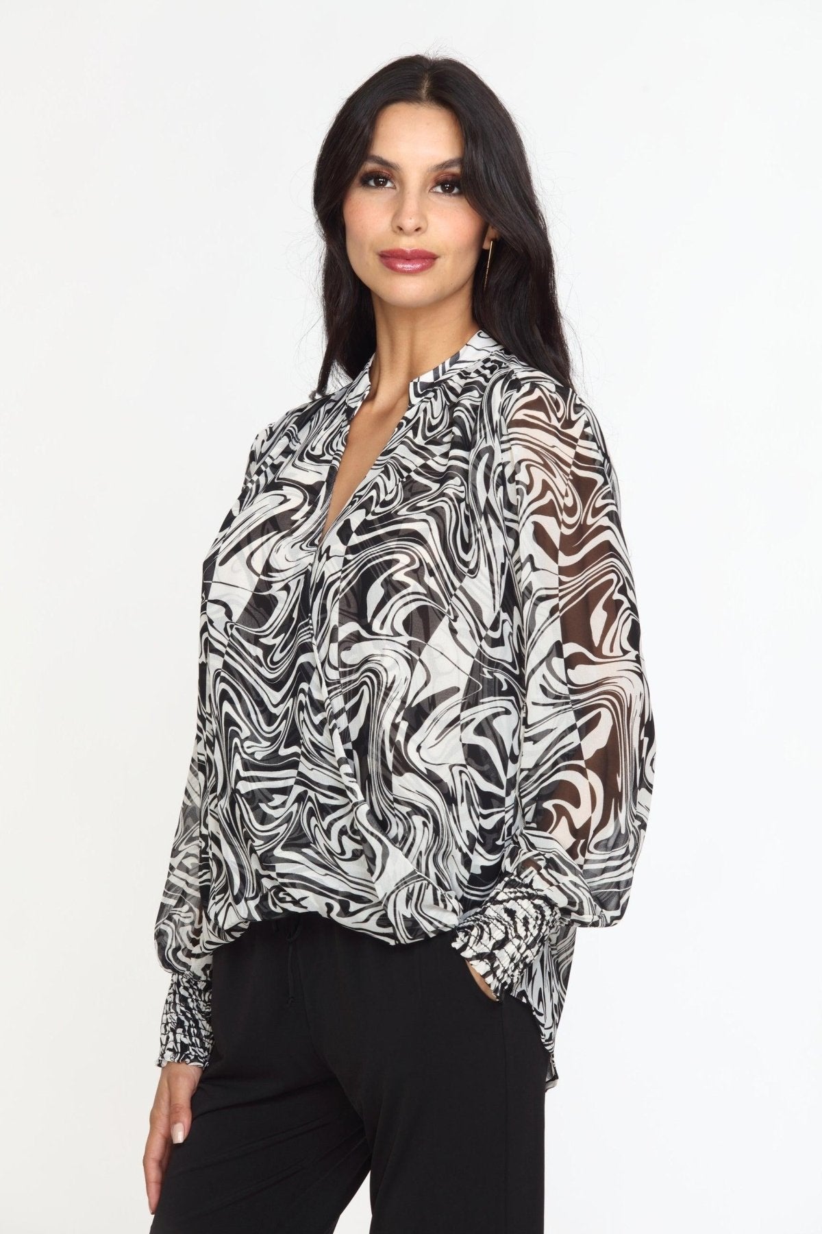 Foley Chiffon Surplice Smocked Top-FINAL SALE