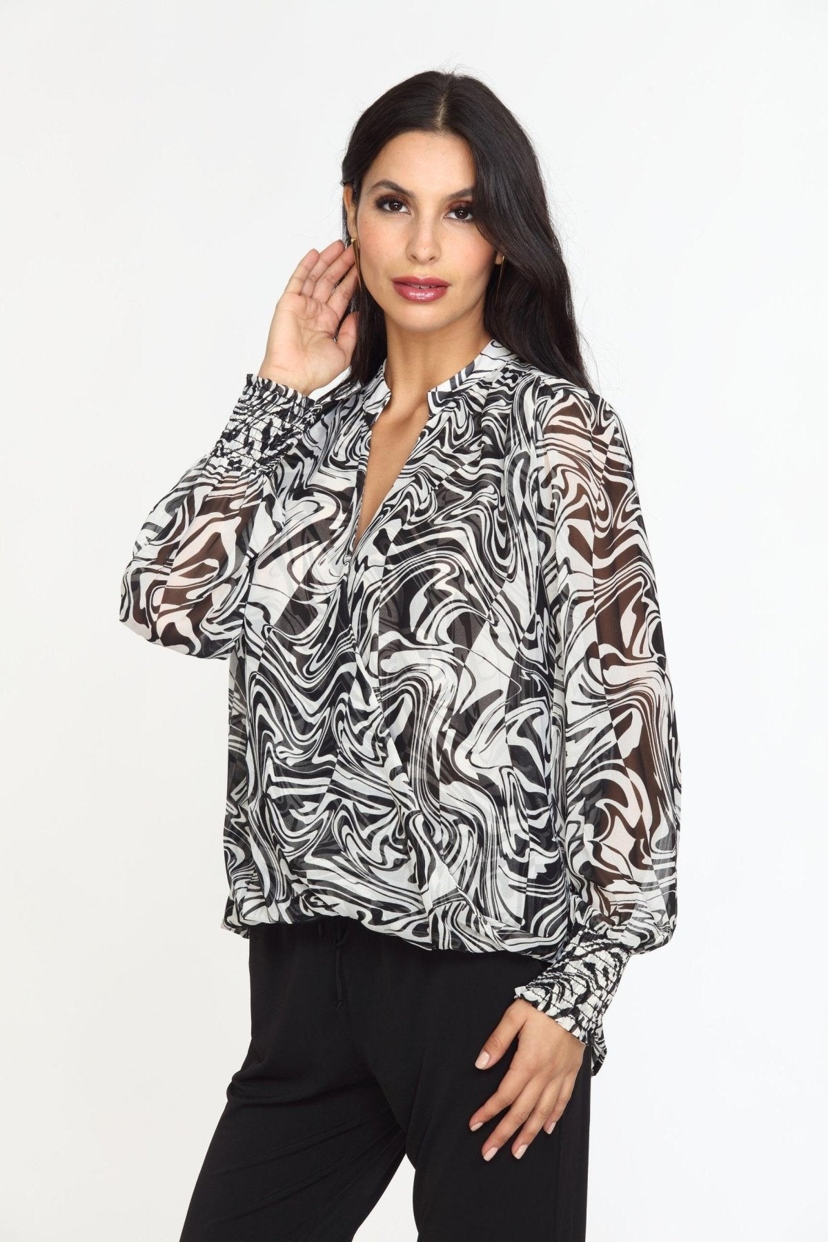 Foley Chiffon Surplice Smocked Top-FINAL SALE