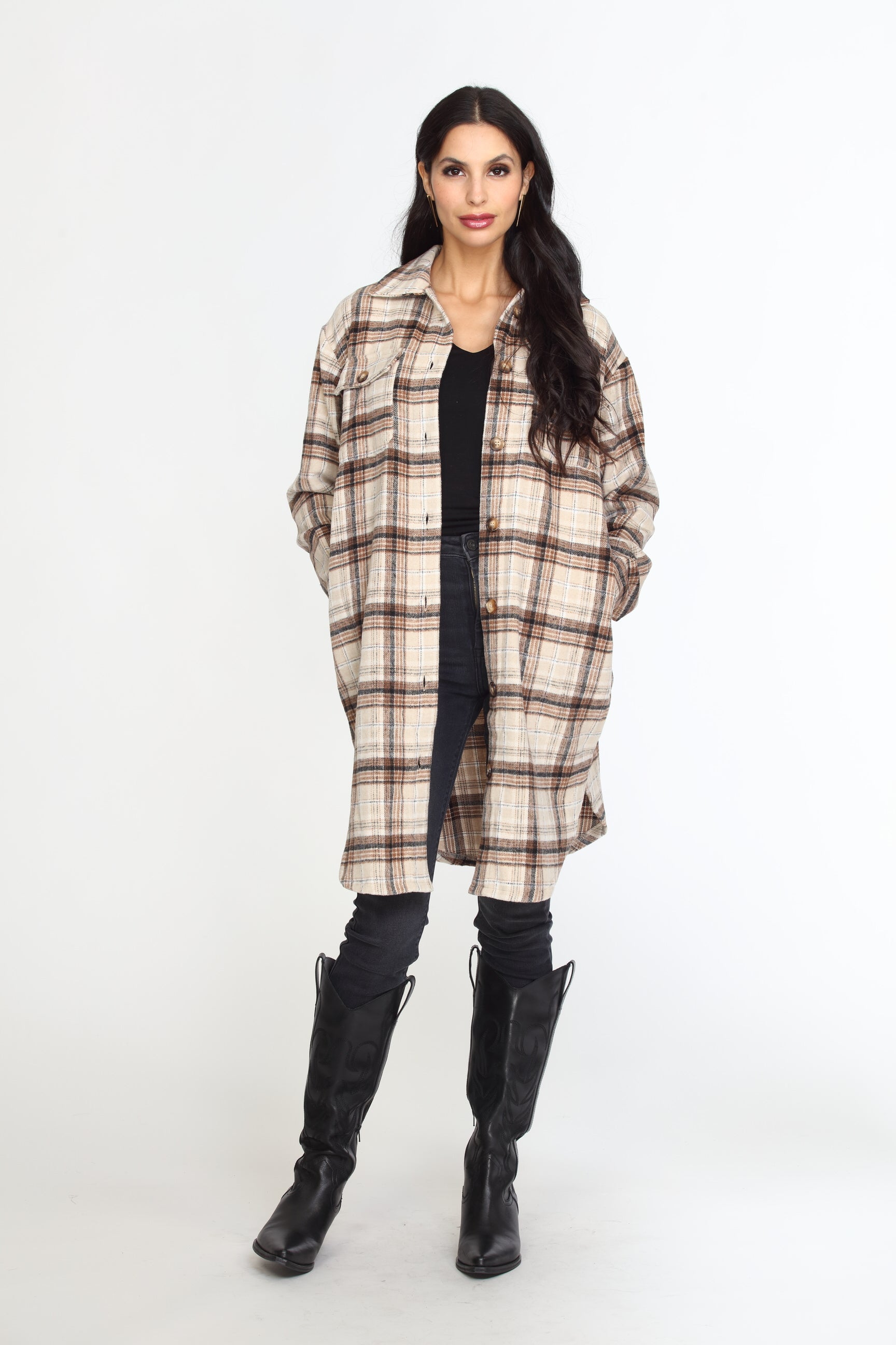 Plaid Button Mid-Length Shaket-FINAL SALE